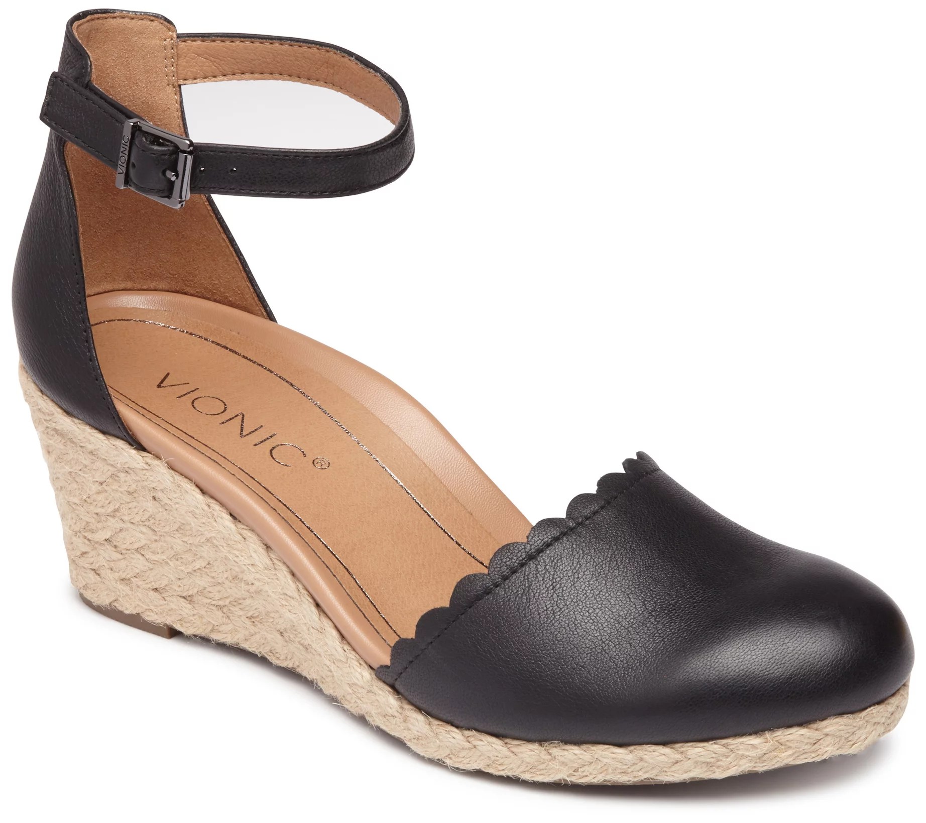 Vionic Leather Espadrille Wedges Anna