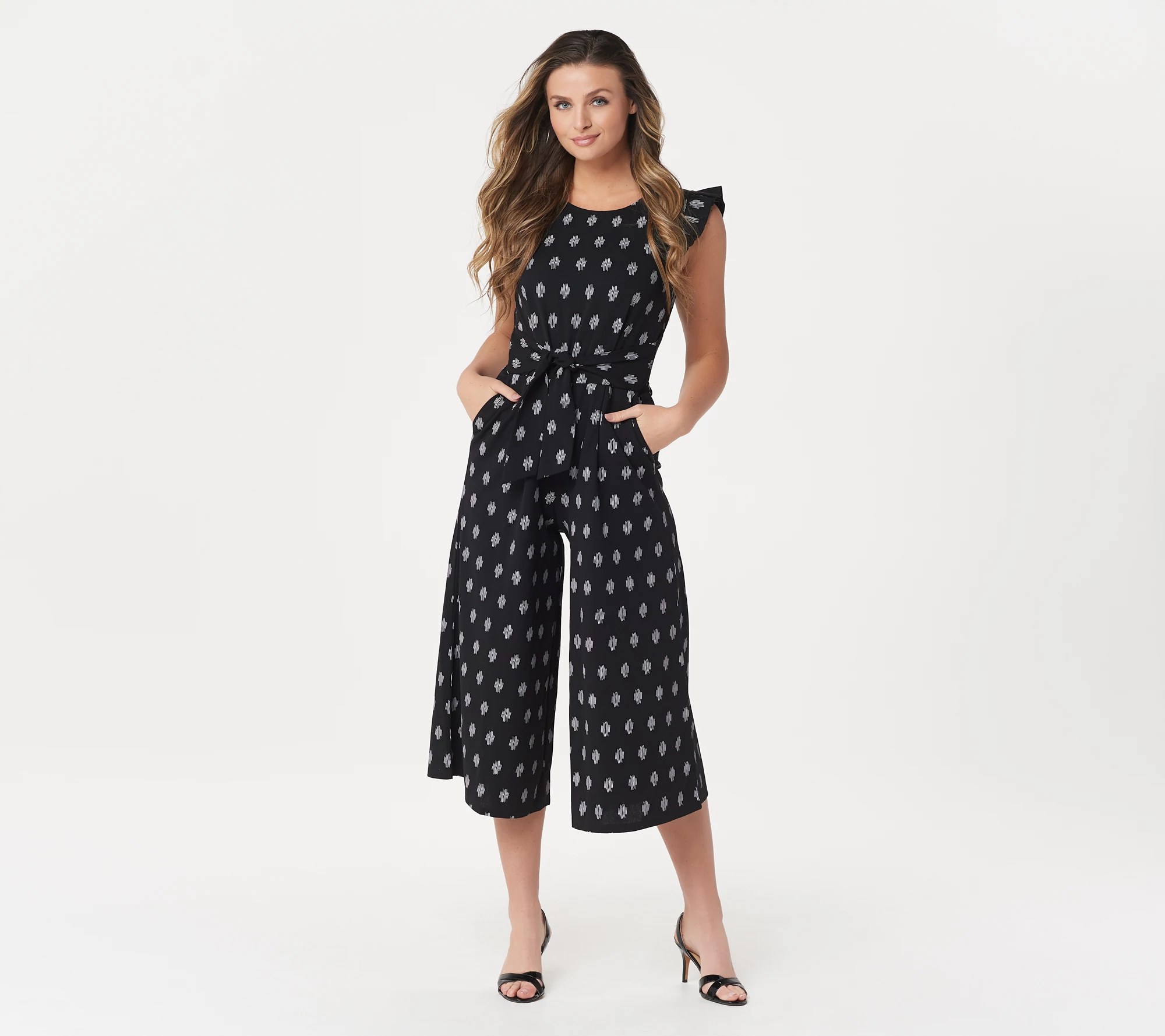 "As Is" Du Jour Regular Dot Printed Knit Jumpsuit with Tie Front