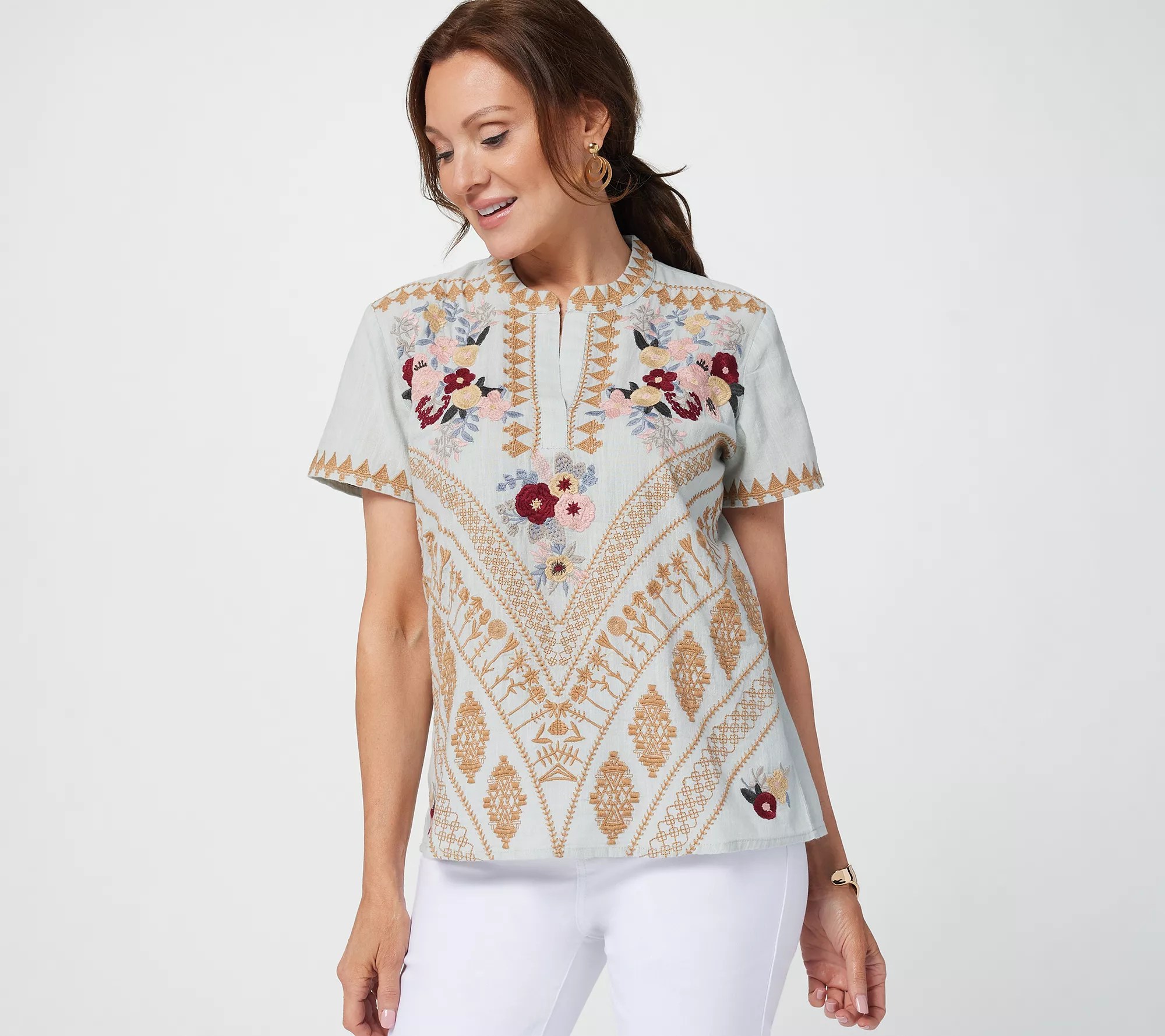 Tolani Collection ShortSleeve Embroidered Top