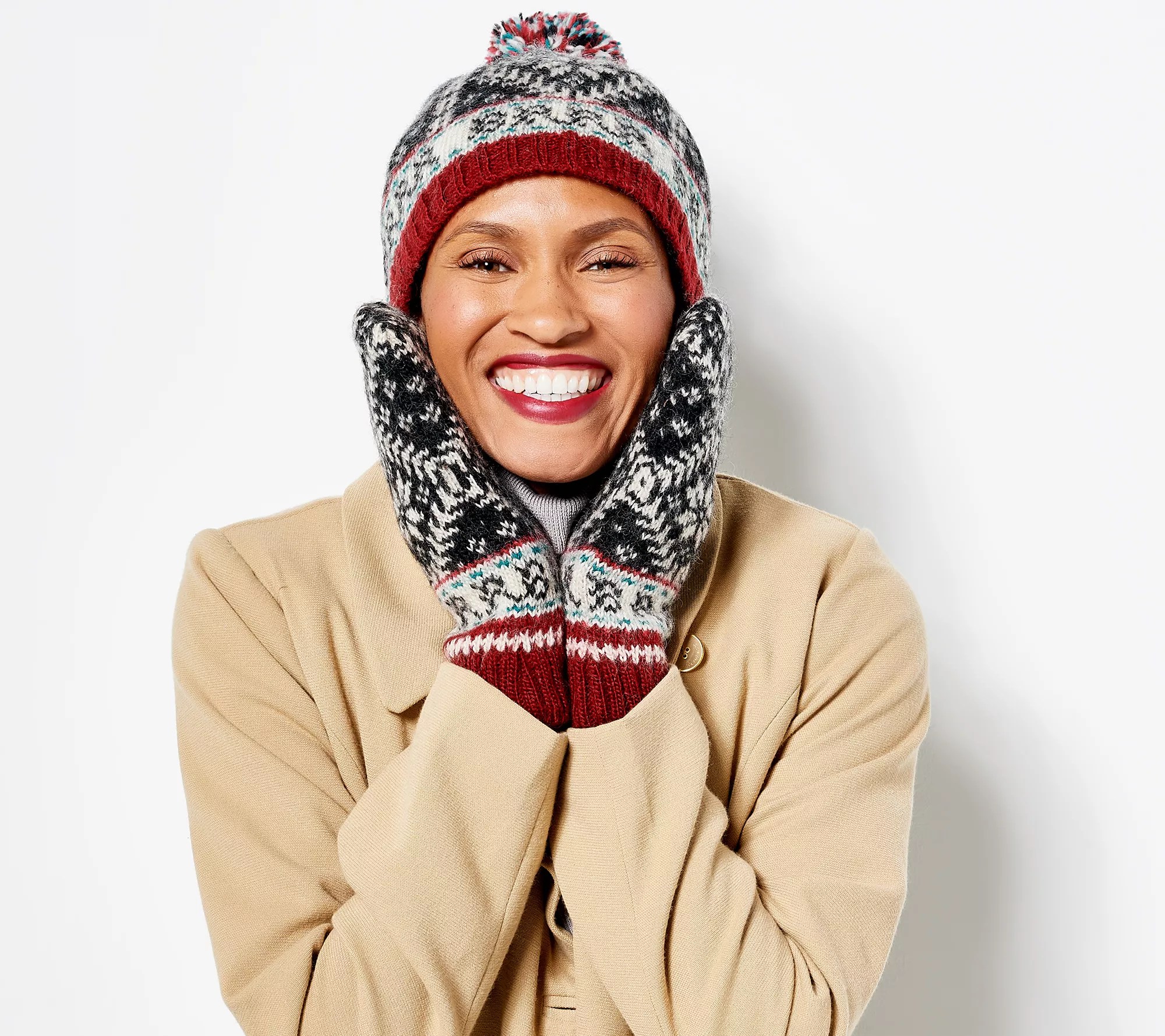 French Knot Novelty Nordic Hat and Glove Set