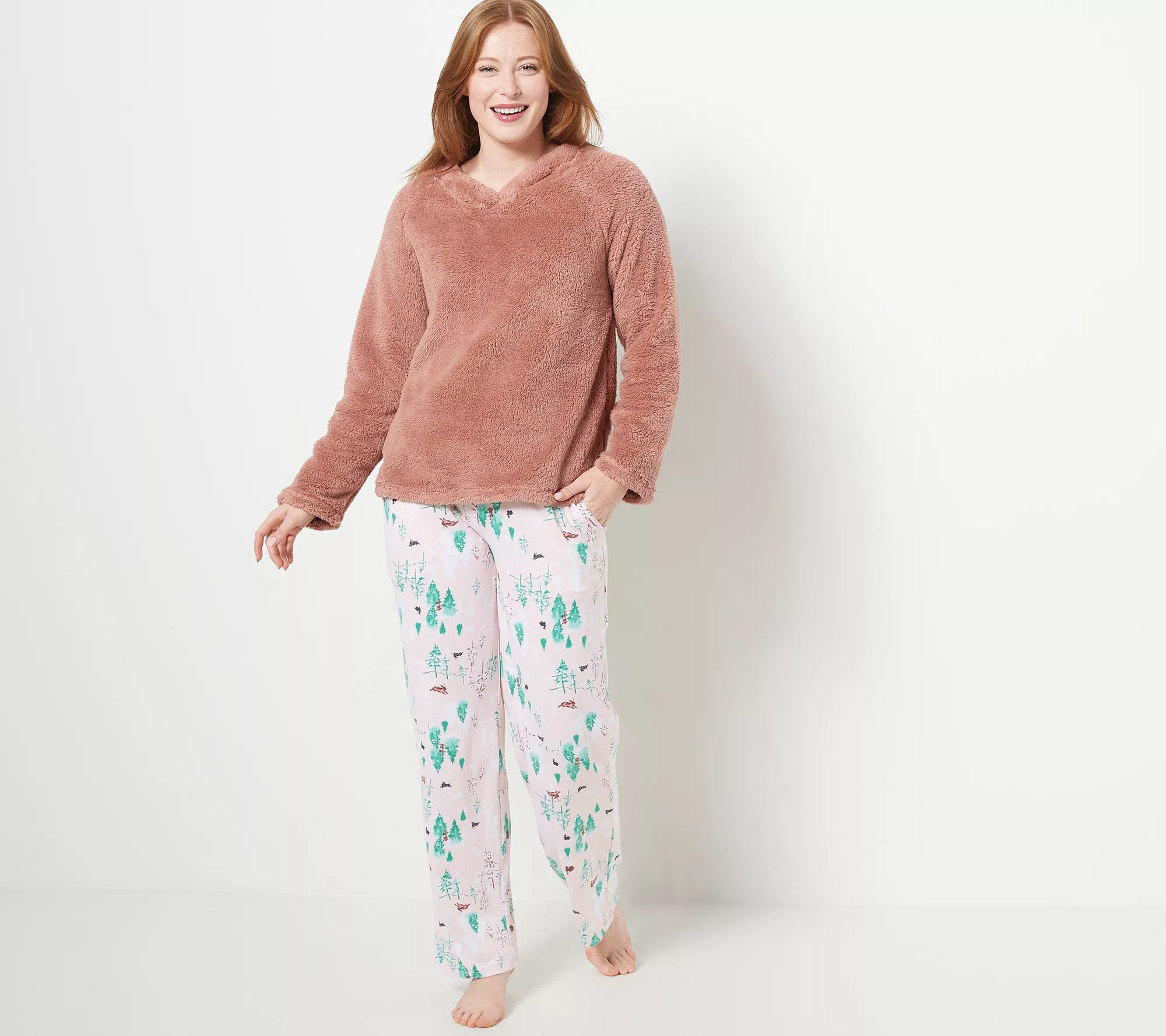 Cuddl Duds Cozy Sherpa Top and Jersey Pants Pajama Set
