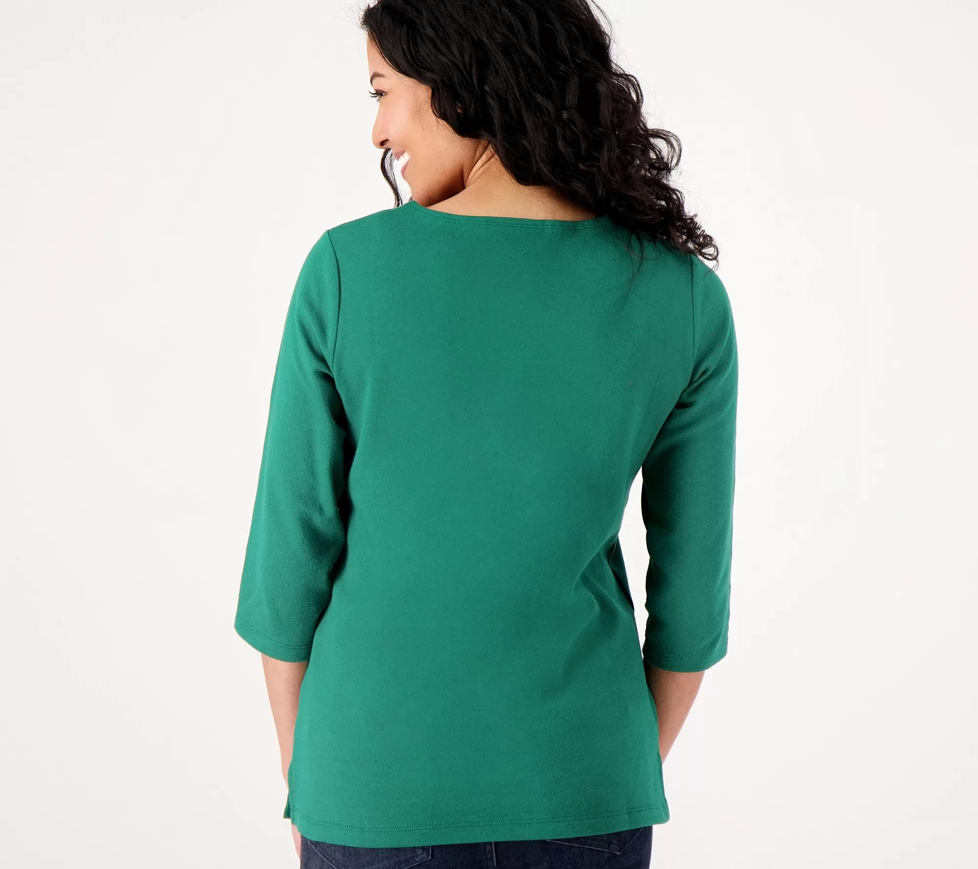 Quacker Factory Holiday 3/4Sleeve Top with Scallop Neckline