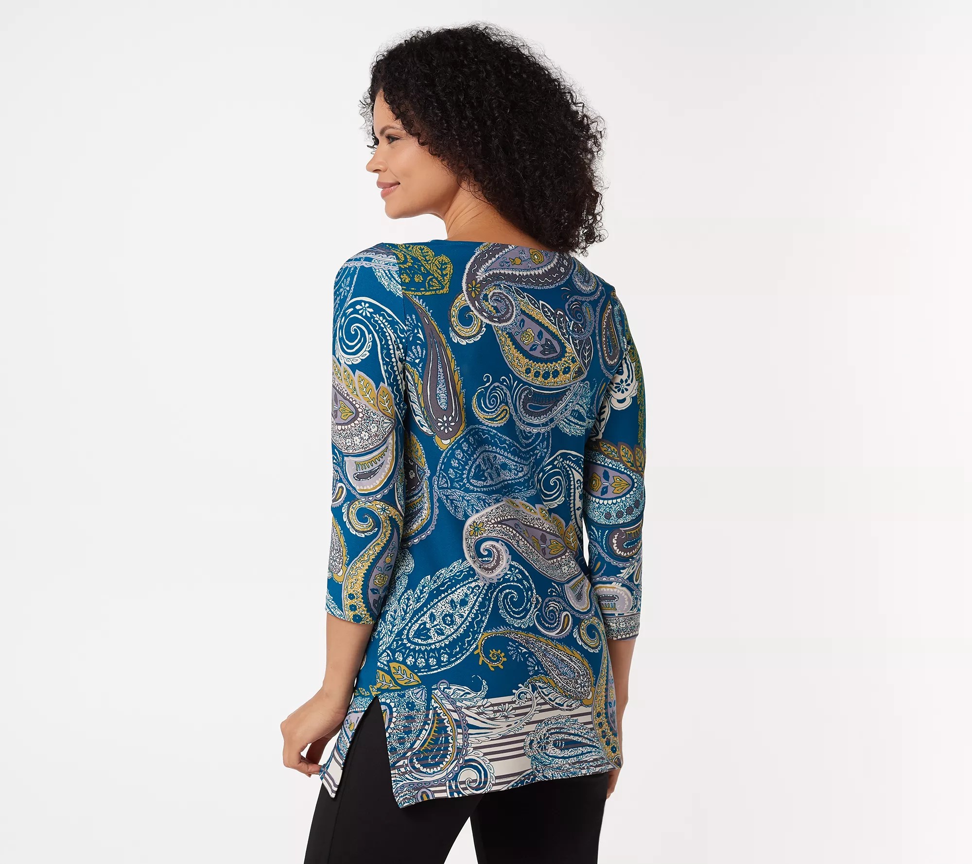 Susan Graver Printed Liquid Knit 3/4Sleeve Tunic