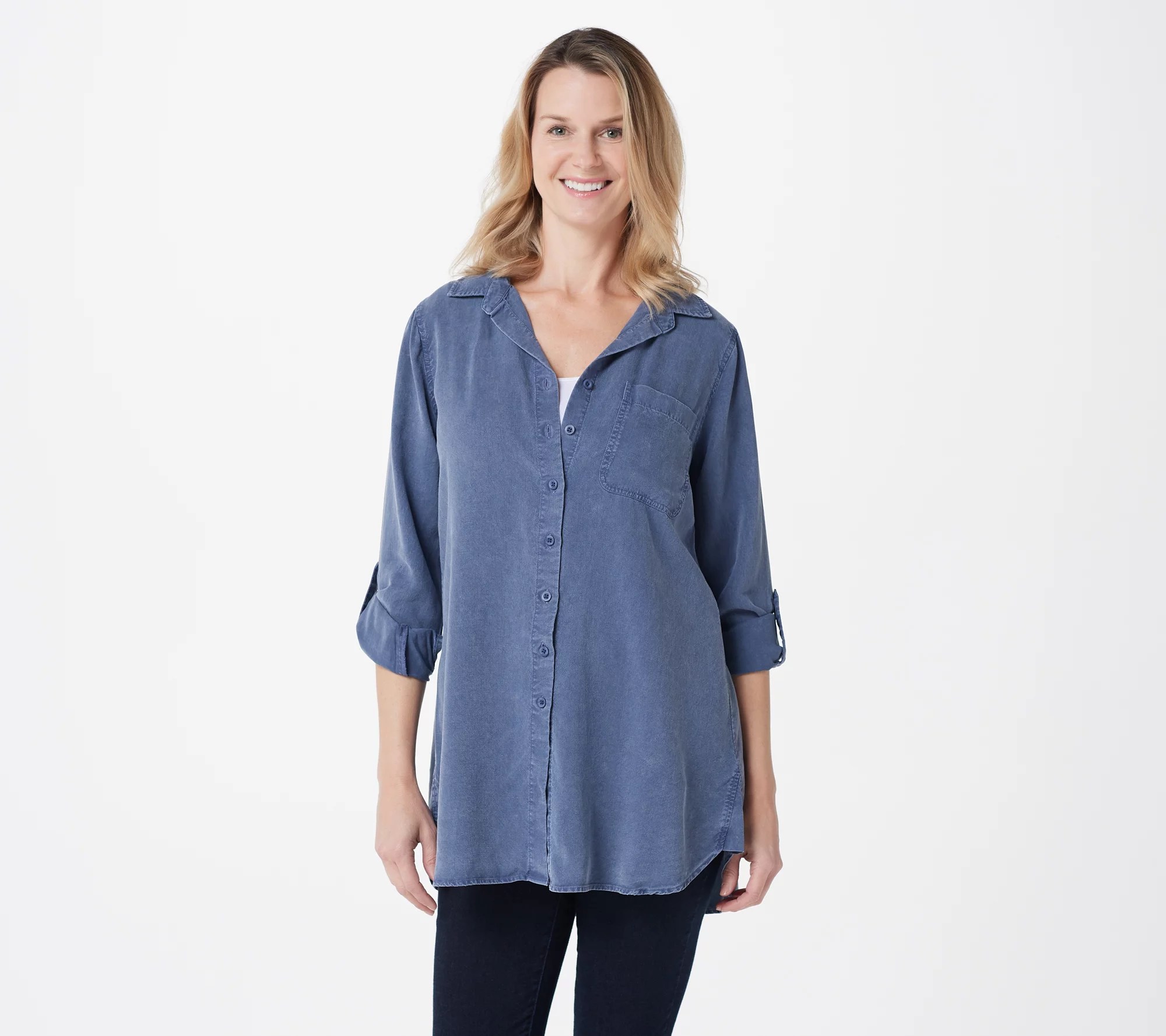 Side Stitch Mineral Wash Tencera Button Front Shirt