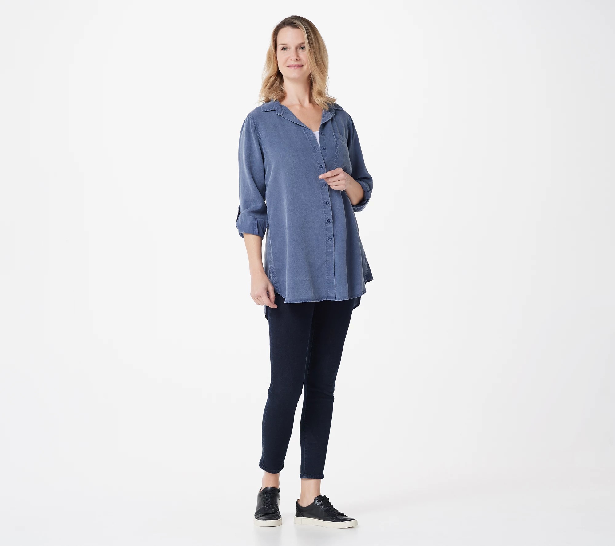 Side Stitch Mineral Wash Tencera Button Front Shirt