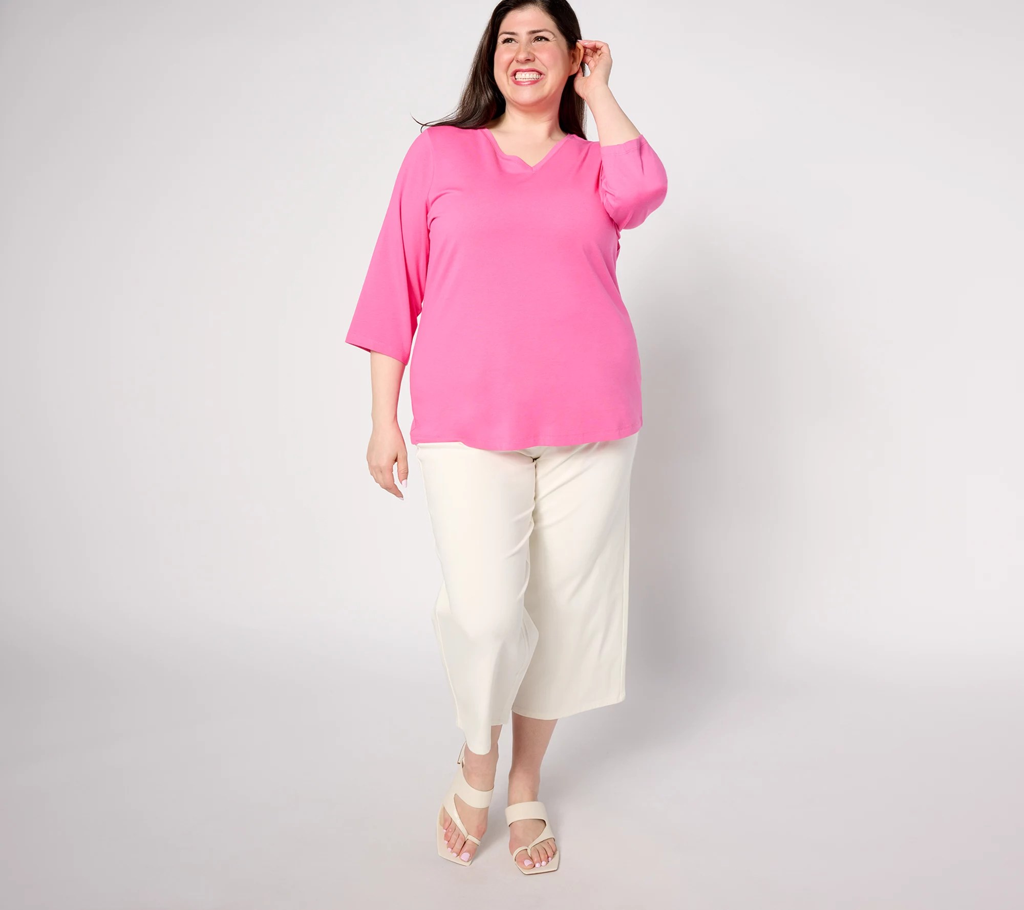 Denim & Co. Essentials VNeck 3/4Sleeve Top