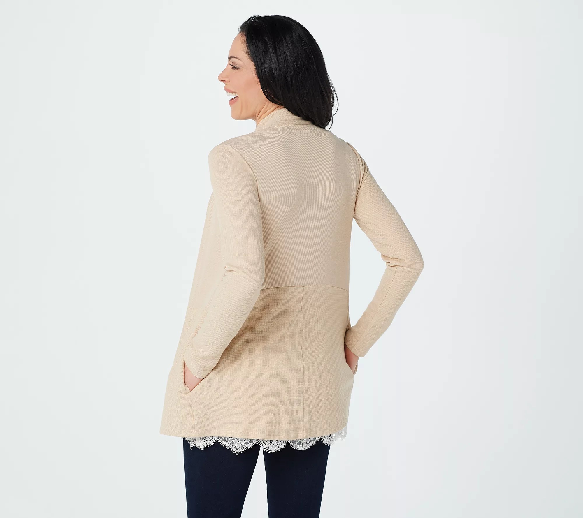 LOGO Lounge by Lori Goldstein Waffle Knit Open Front Cardigan