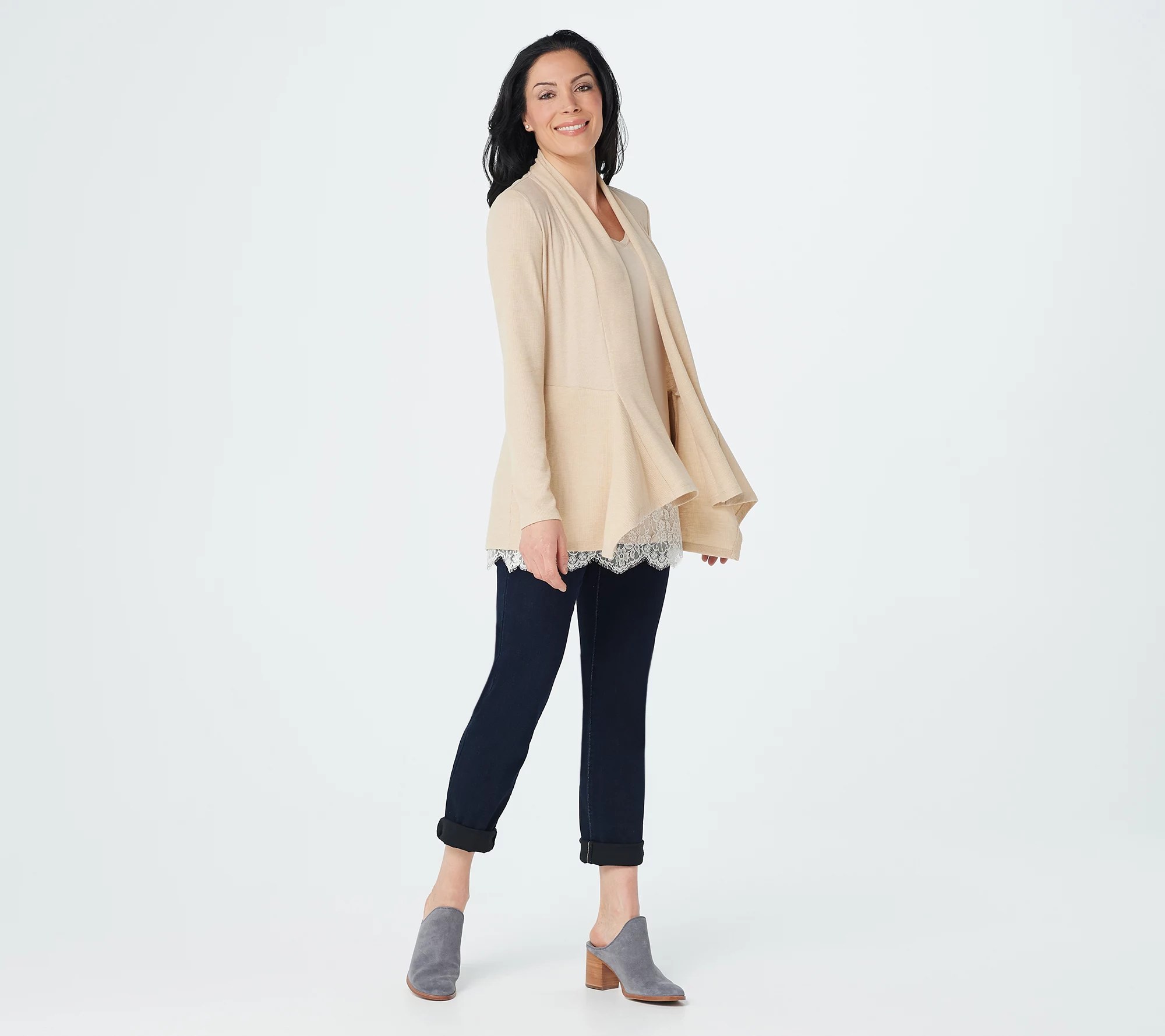 LOGO Lounge by Lori Goldstein Waffle Knit Open Front Cardigan