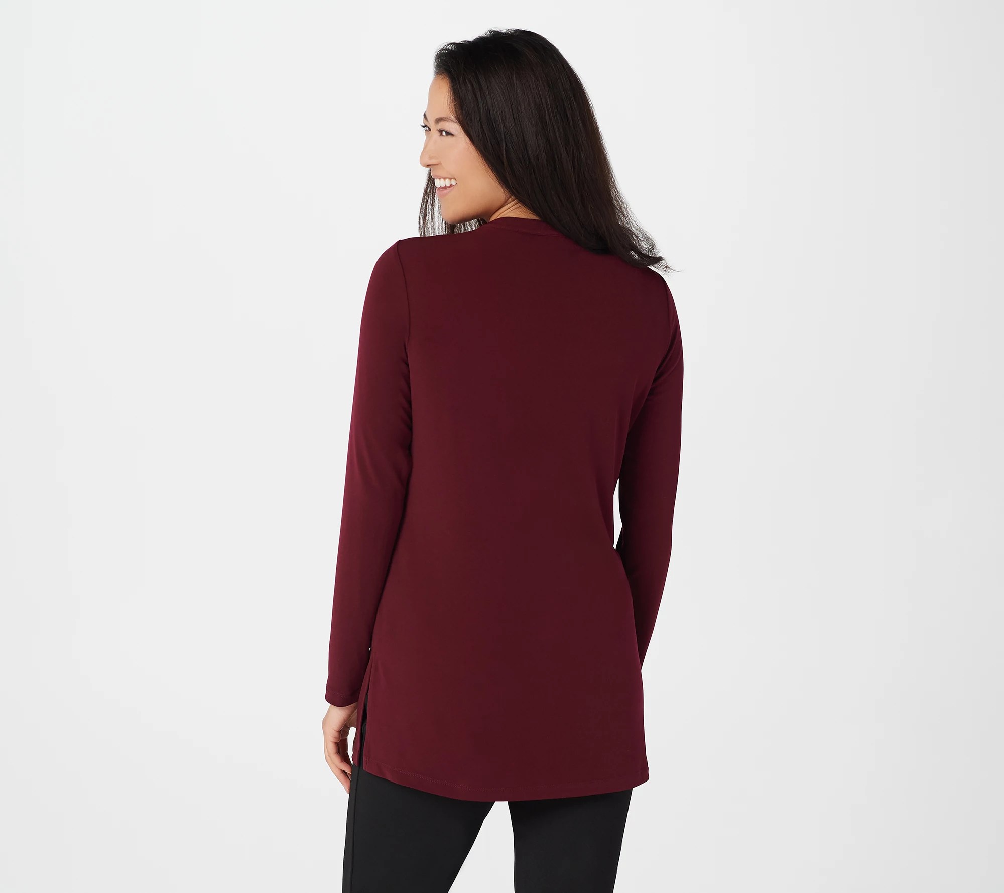 "As Is" Susan Graver Liquid Knit Tunic with Chiffon Overlay