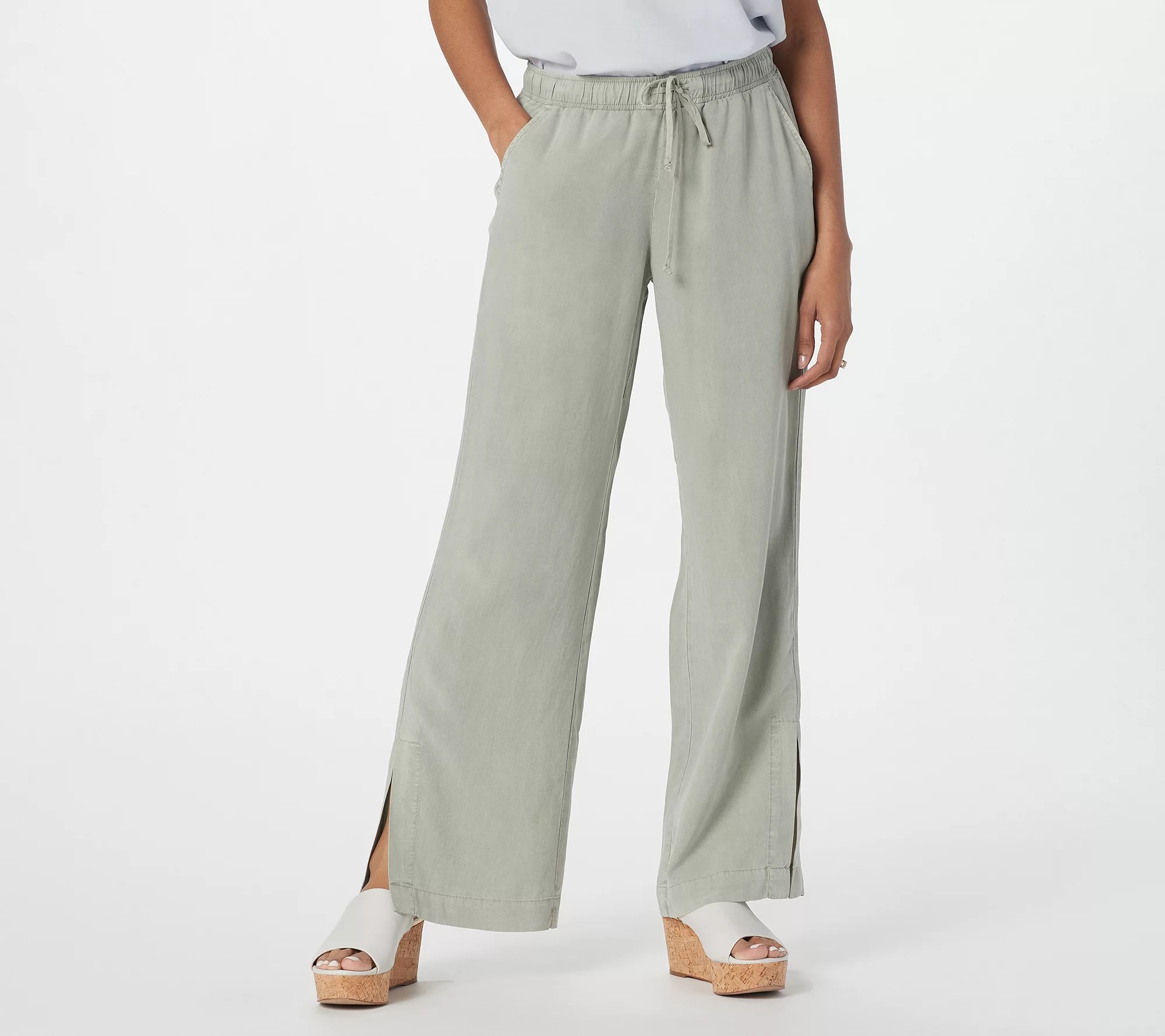 "As Is" Side Stitch Tencera WideLeg Pants with Side Slits