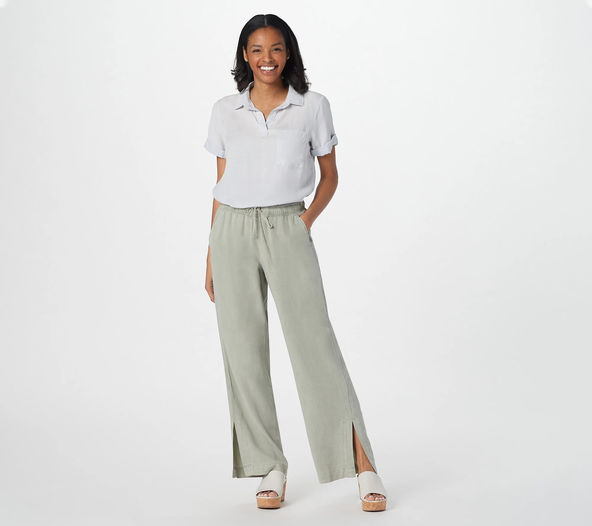 "As Is" Side Stitch Tencera WideLeg Pants with Side Slits