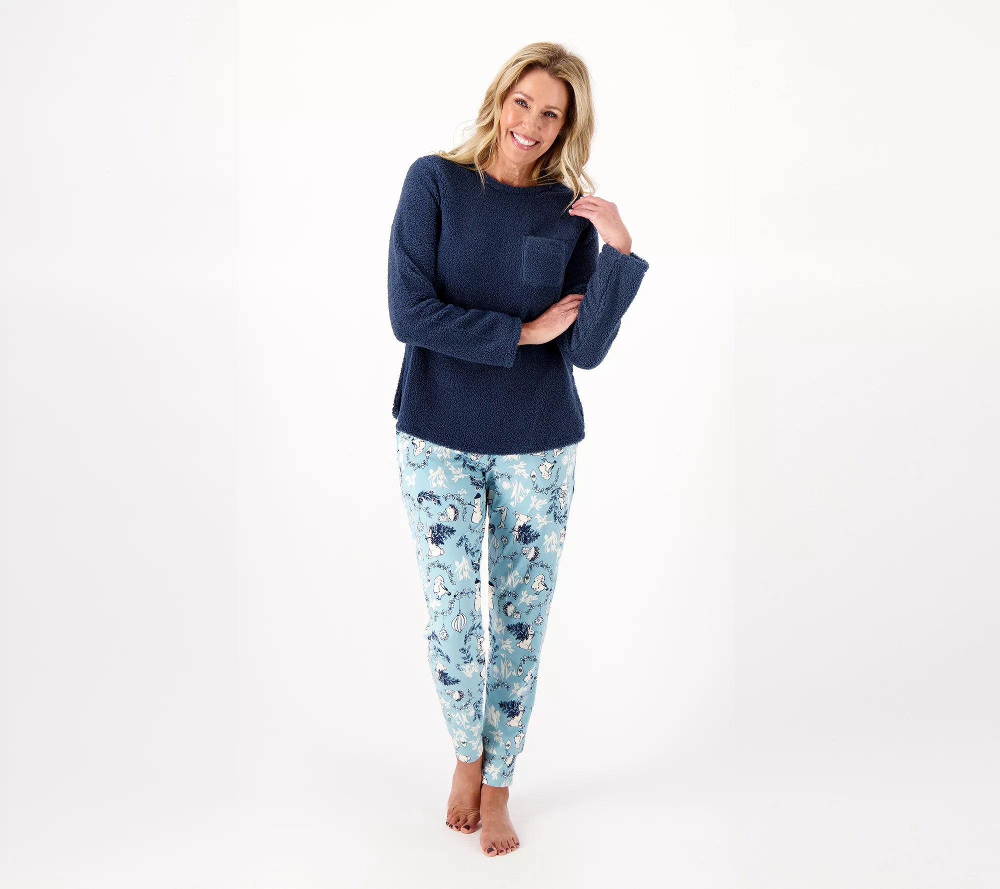 Cuddl Duds Cozy Sherpa and Jersey Regular Pajama Set