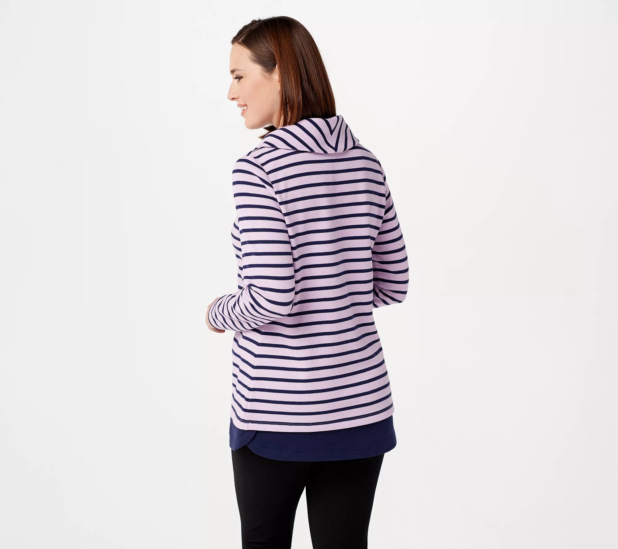 Denim & Co. Regular Striped Waffle Knit Tunic with Solid Trim
