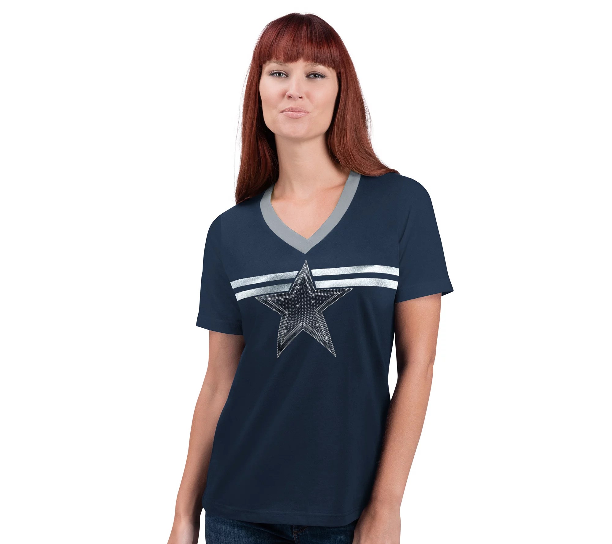 "As Is" NFL Dallas Women's Bling Short Sleeve TShirt w/ Side Stripes