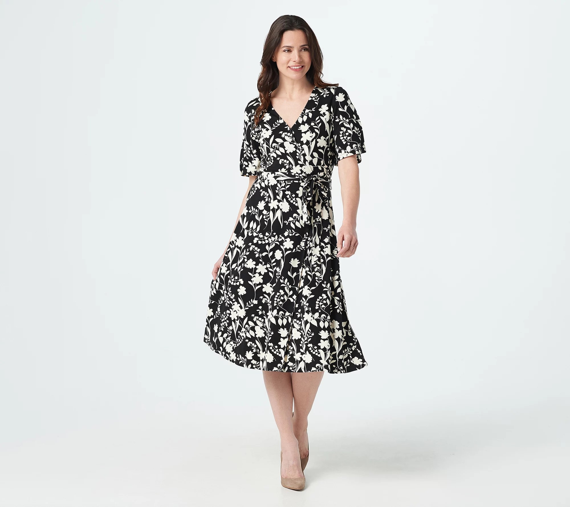 Isaac Mizrahi Live! Petite BiColor Floral Printed Knit Wrap Dress