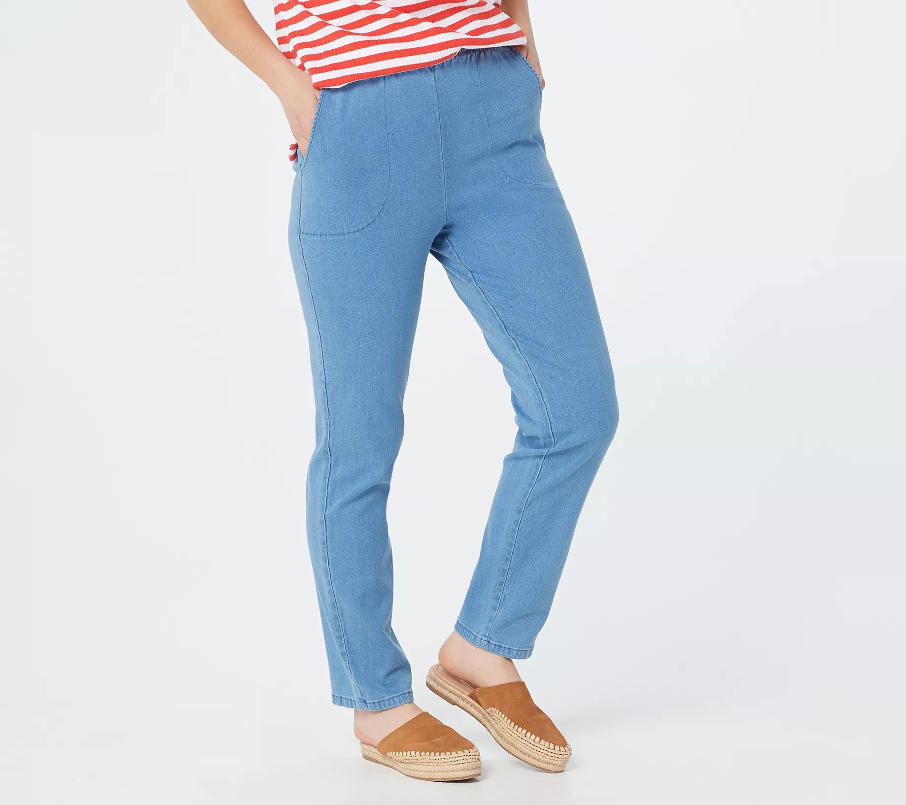 "As Is" Denim & Co. Original Waist Regular Side Pocket Pants Core