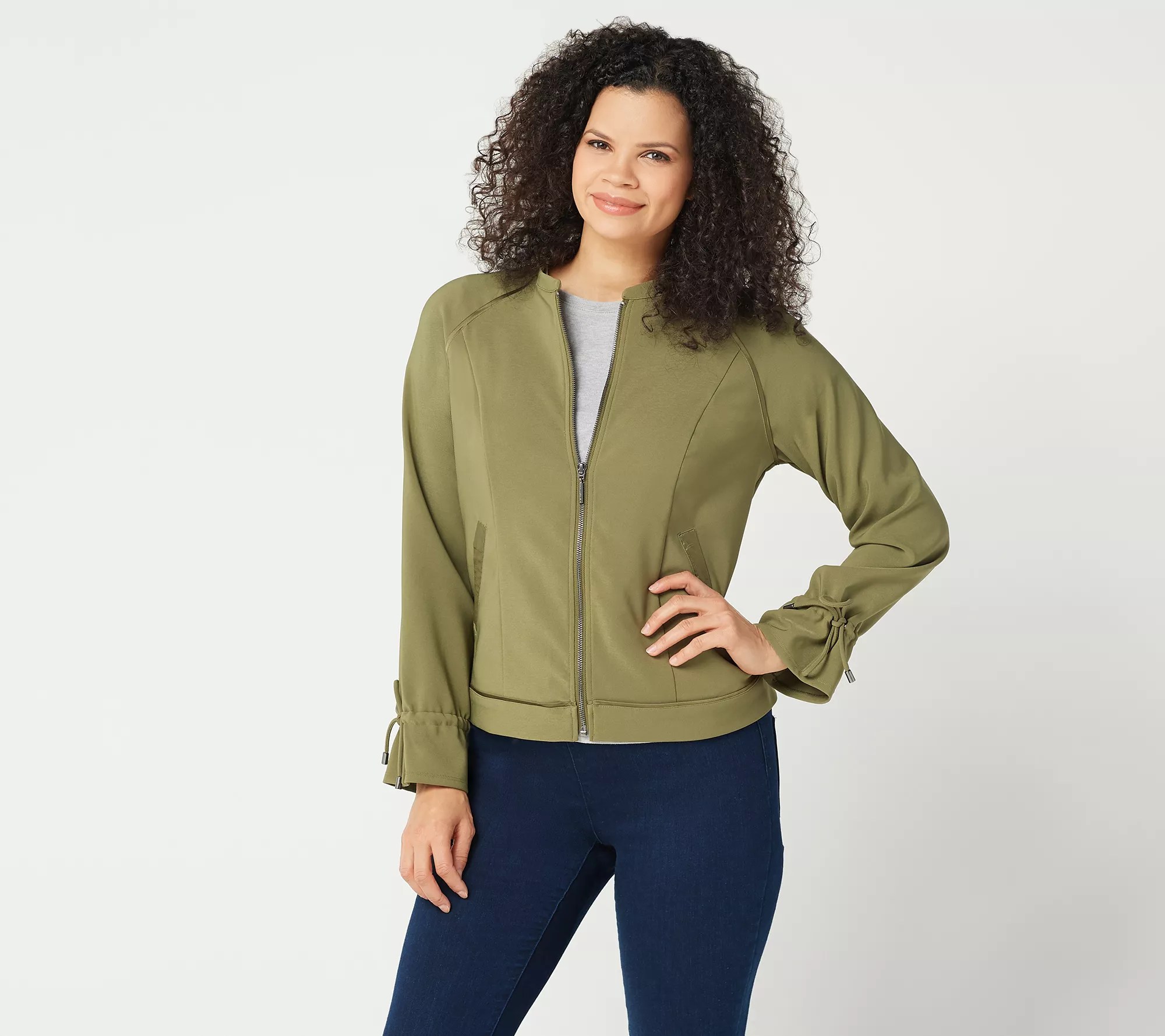 H by Halston ZipFront Bomber Jacket with Drawstring Sleeves