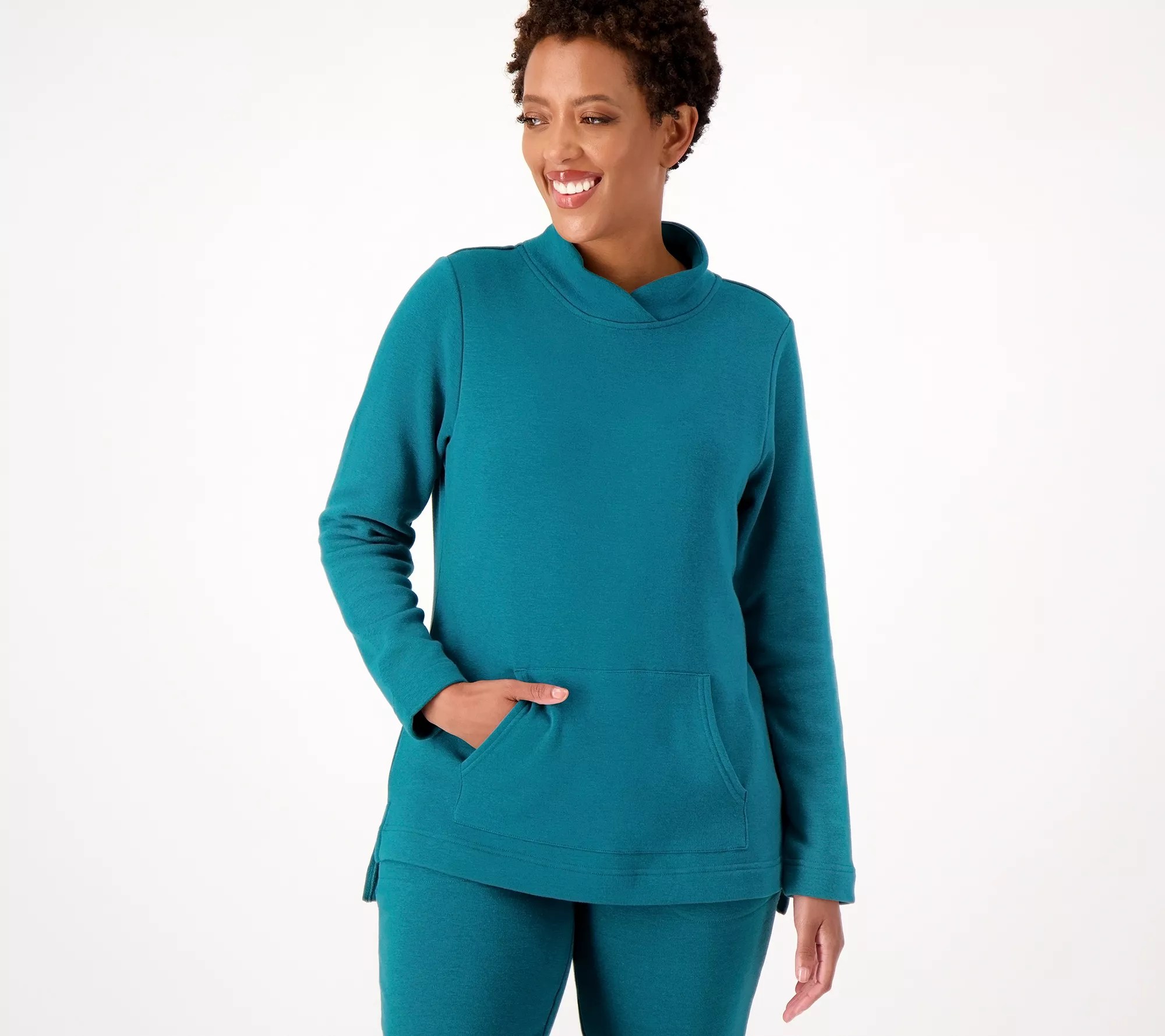 Denim & Co. Active Lush Lined Jersey Funnel Neck Pullover