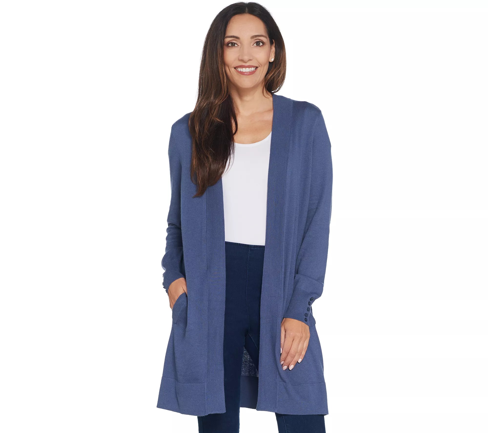 Denim & Co. Essentials Ribbed Trim Cardigan with Button Detail