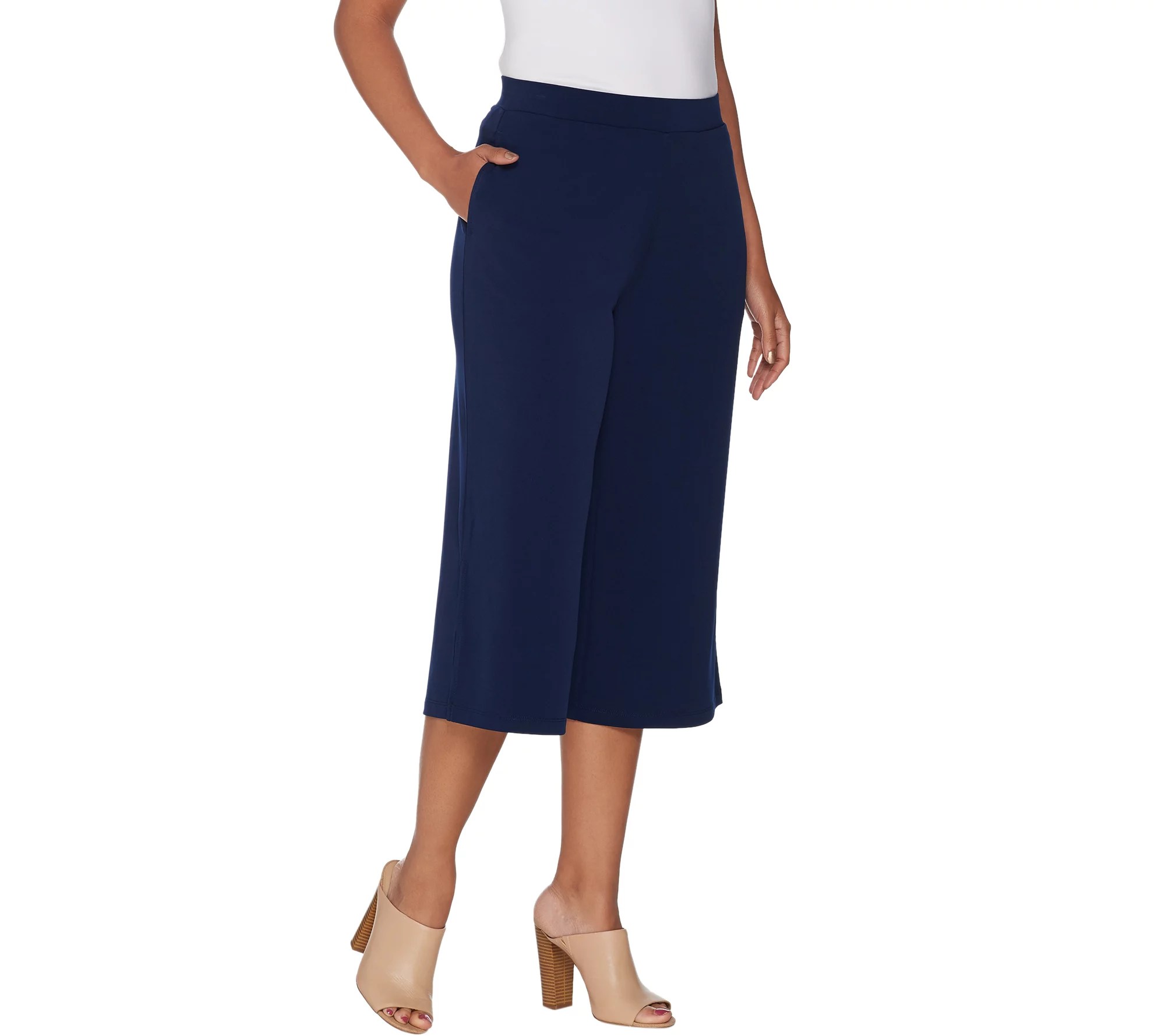 "As Is" Susan Graver Petite Liquid Knit Crop Pants with Side Slits