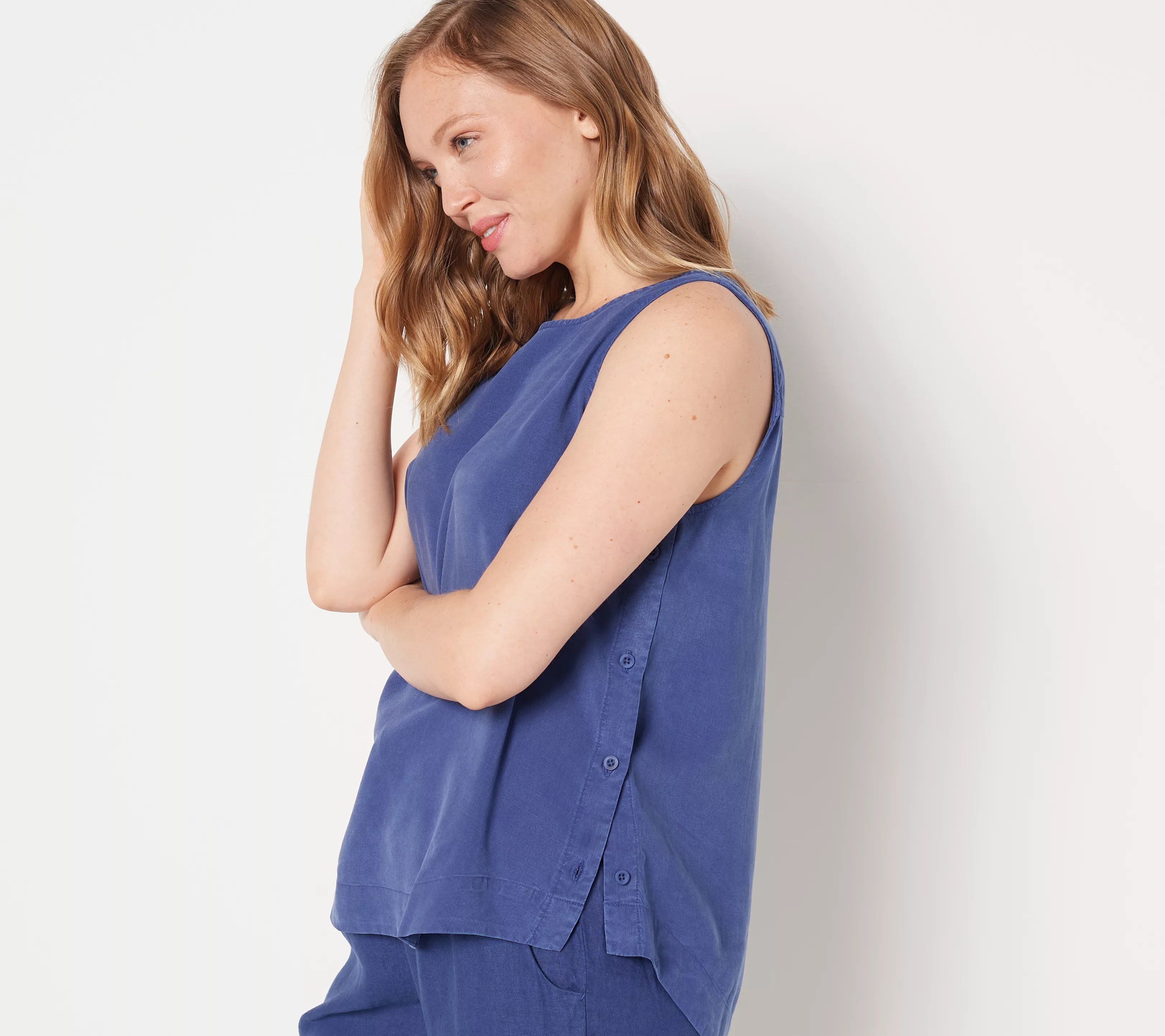 Side Stitch Soft Tencera Tank Top with Side Button Detail