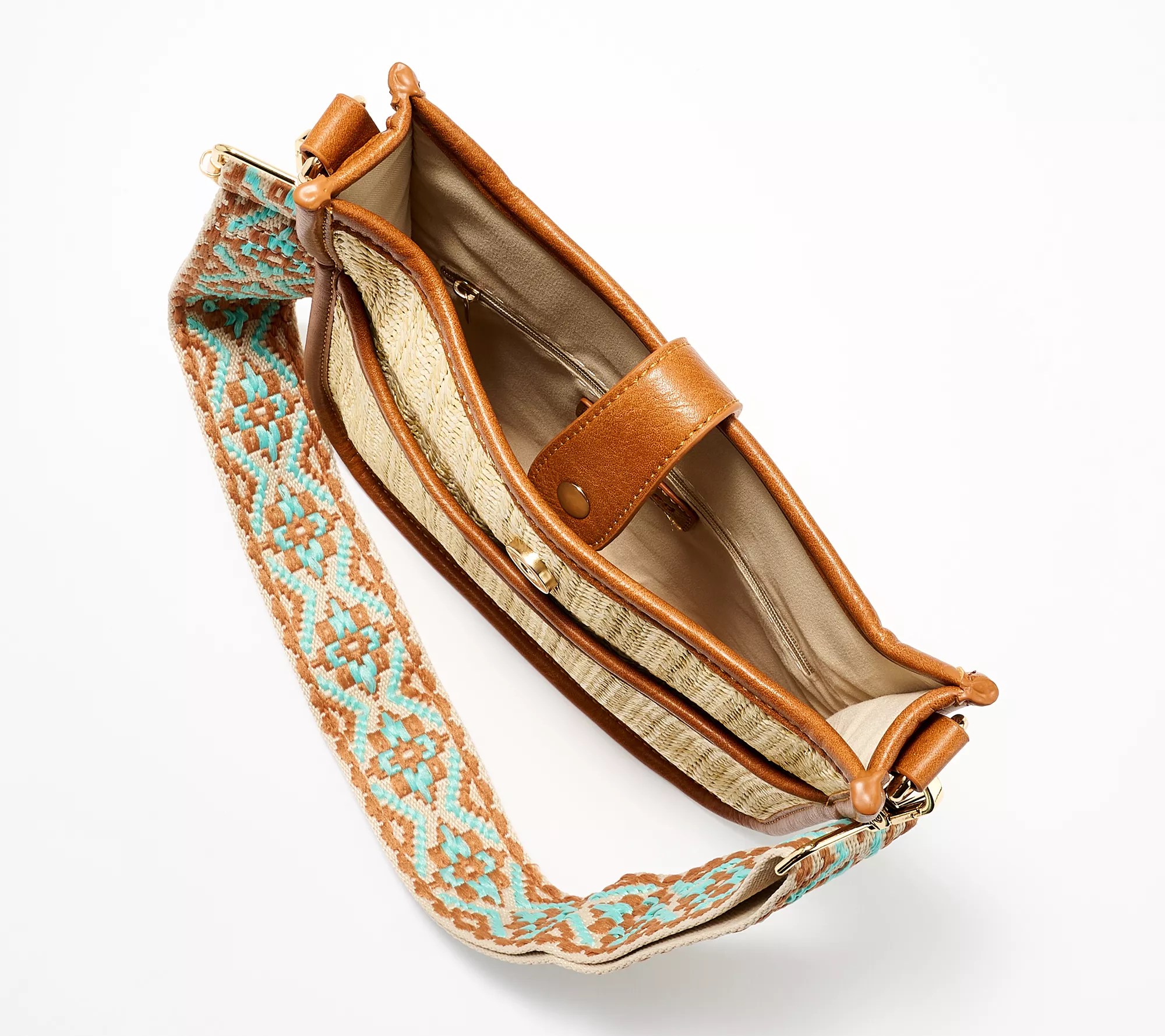 AHDORNED Raffia Tab Messenger with Printed Strap