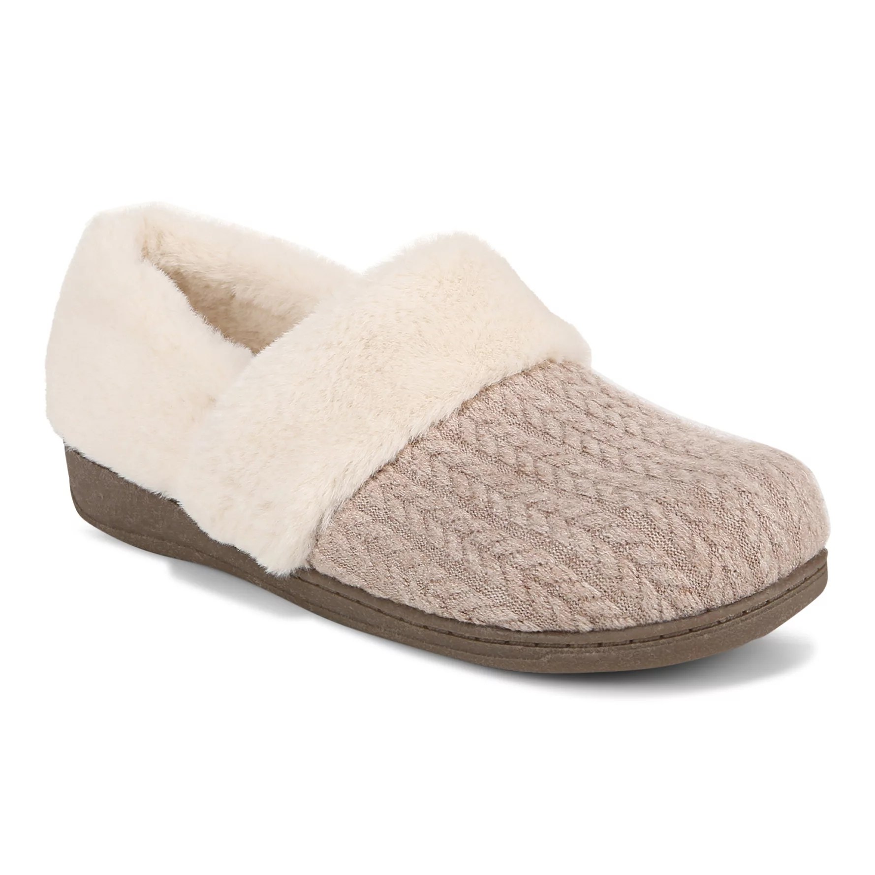 Vionic Cable Knit Faux Fur Slippers Endear