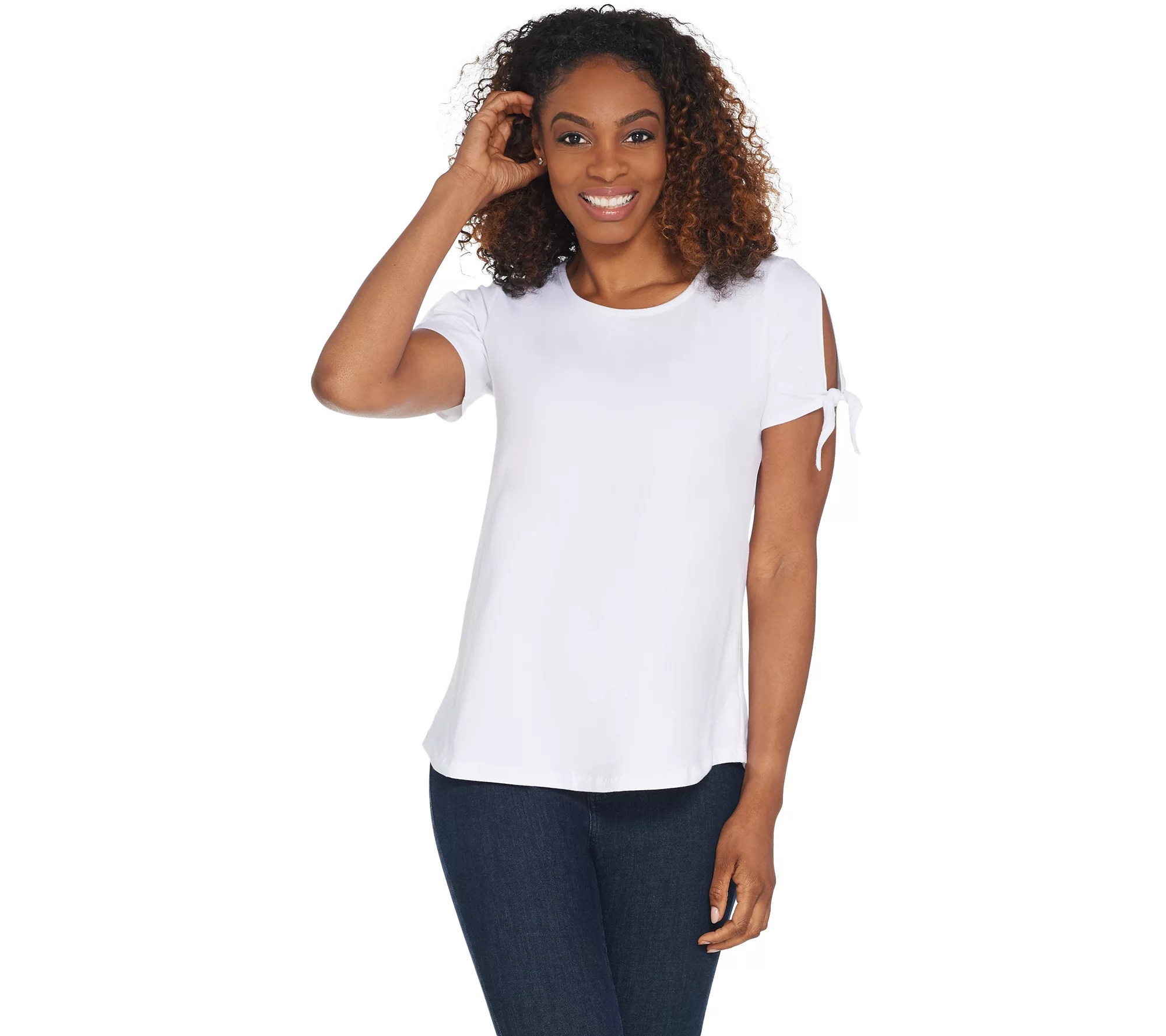 Women with Control Curved Hem TShirt w/ Tie Sleeve Detail