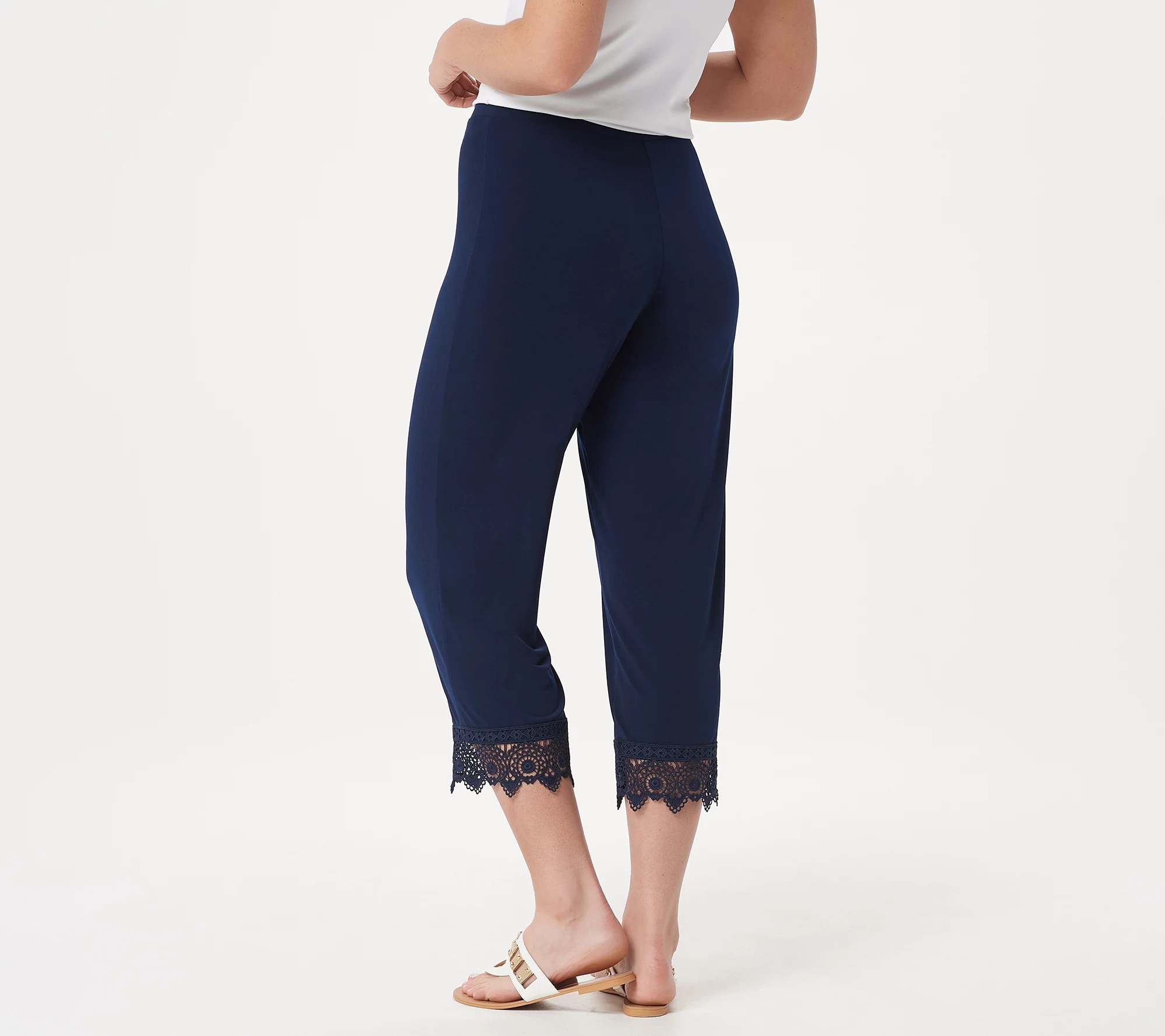 Susan Graver Regular Liquid Knit Crop Pants with Lace Hem