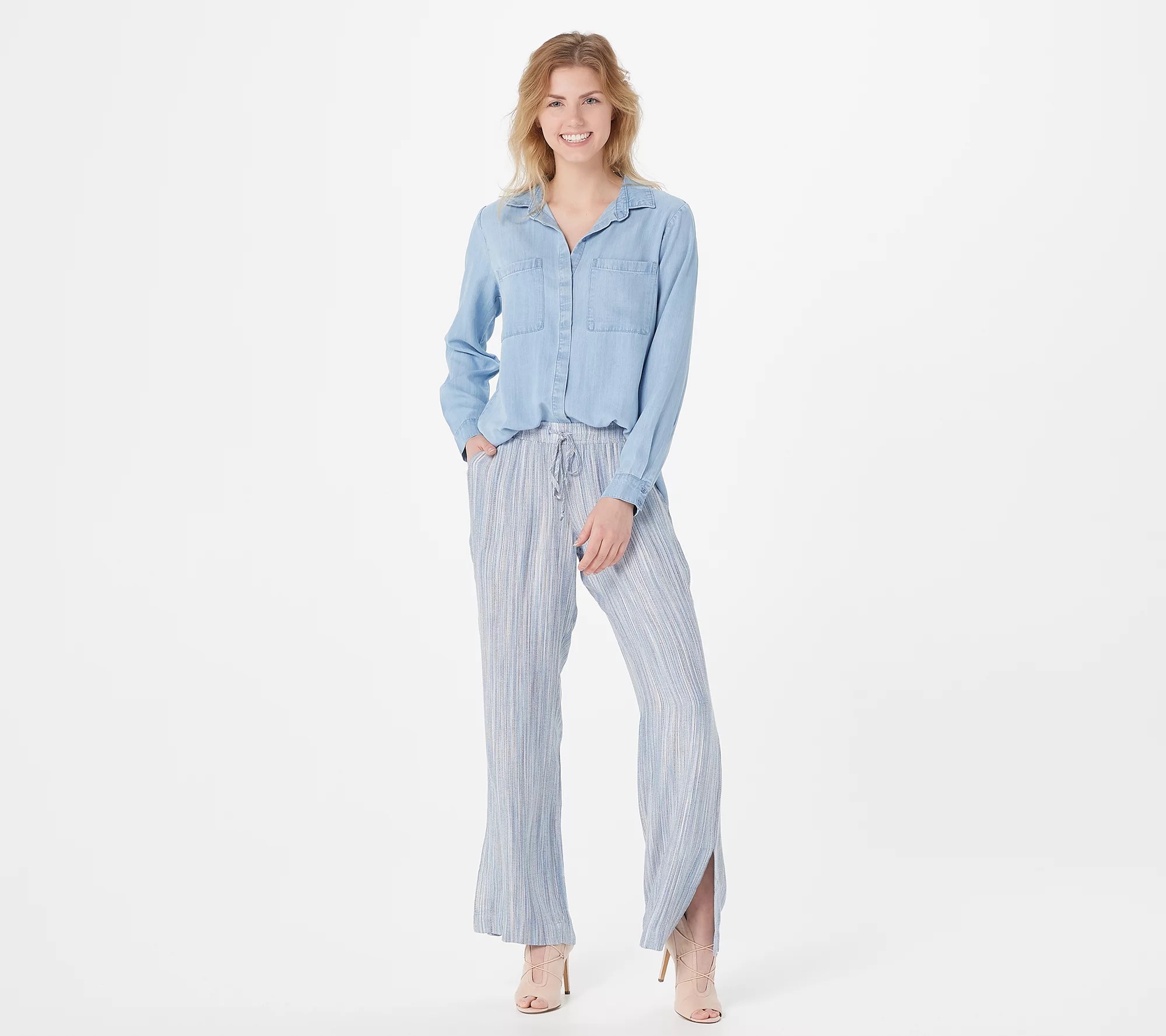 Side Stitch WideLeg Pants with Side Slit