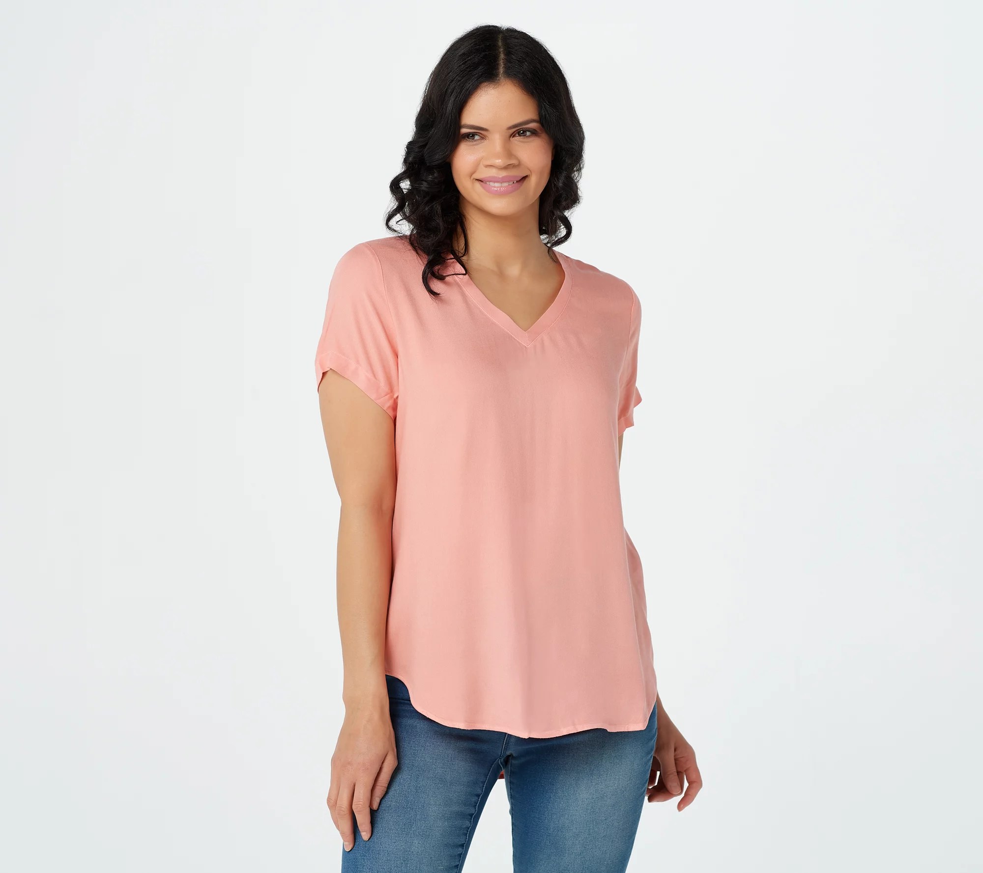 "As Is" Side Stitch VNeck Woven TShirt