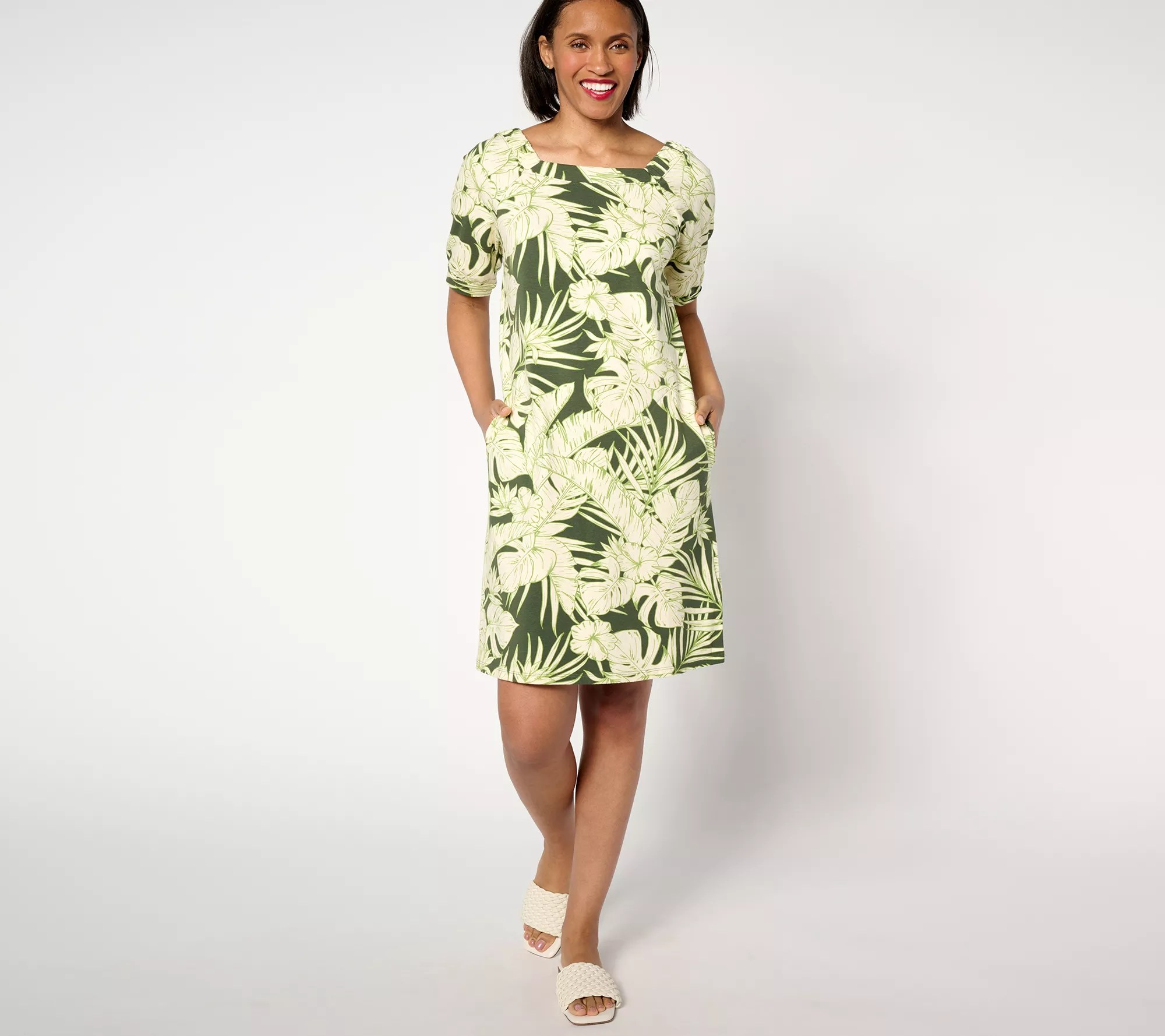 Denim & Co. Favorite Jersey Square Neck Elbow Sleeve Dress