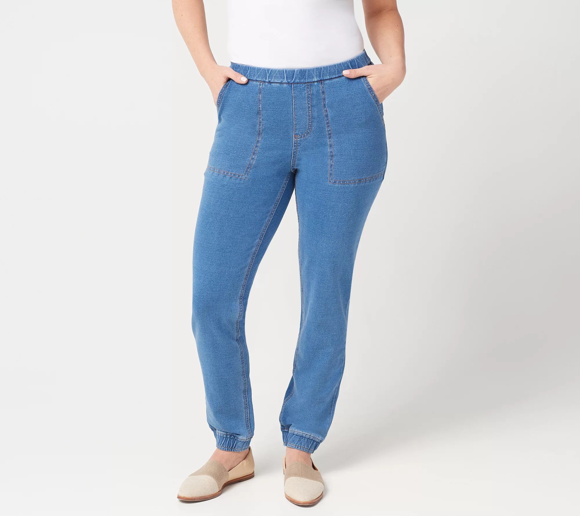 Denim & Co. Petite Comfy Knit Denim Pull On Jogger Pants
