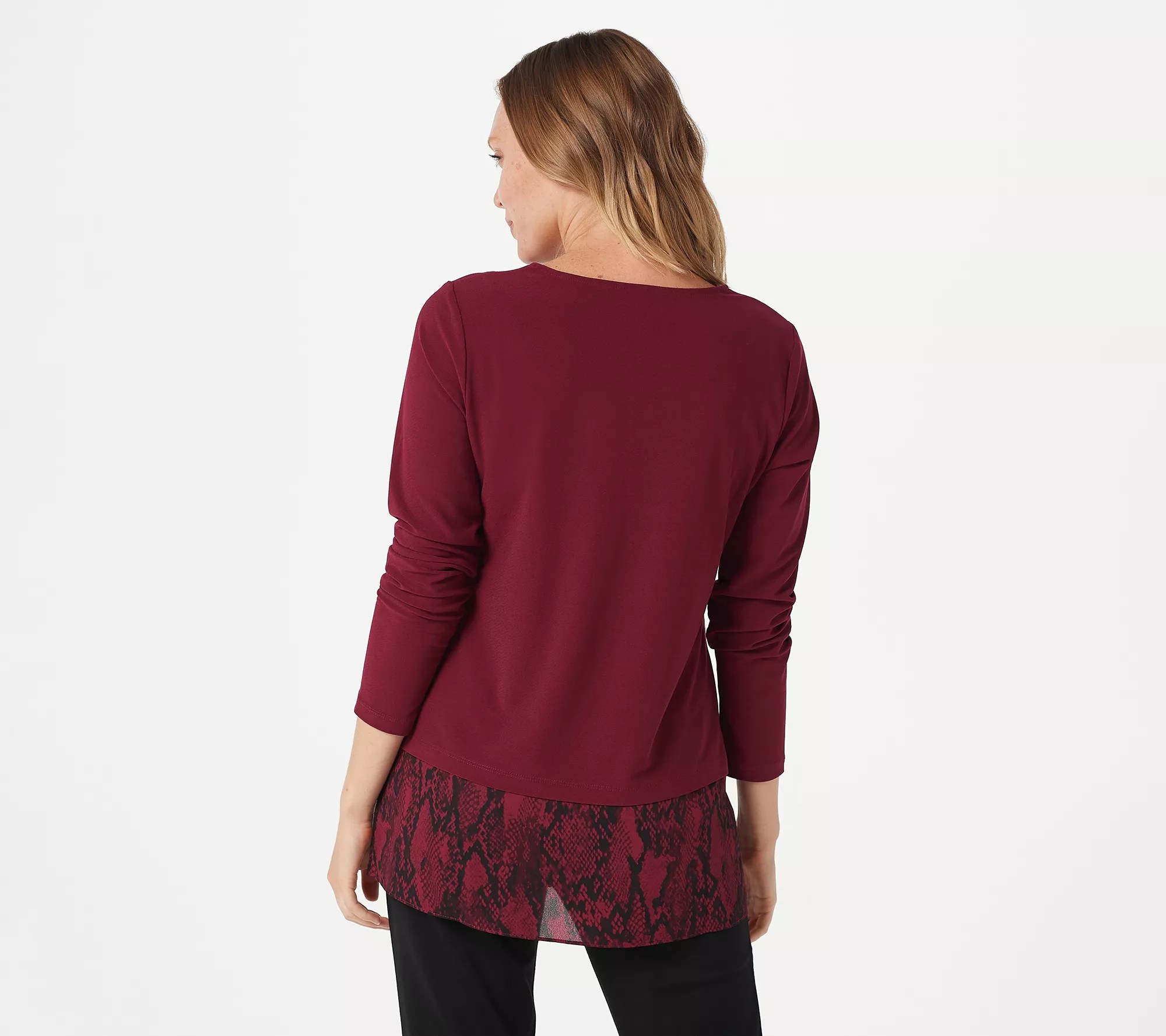 Susan Graver Regular Textured Liquid Knit Tunic with Printed Hem