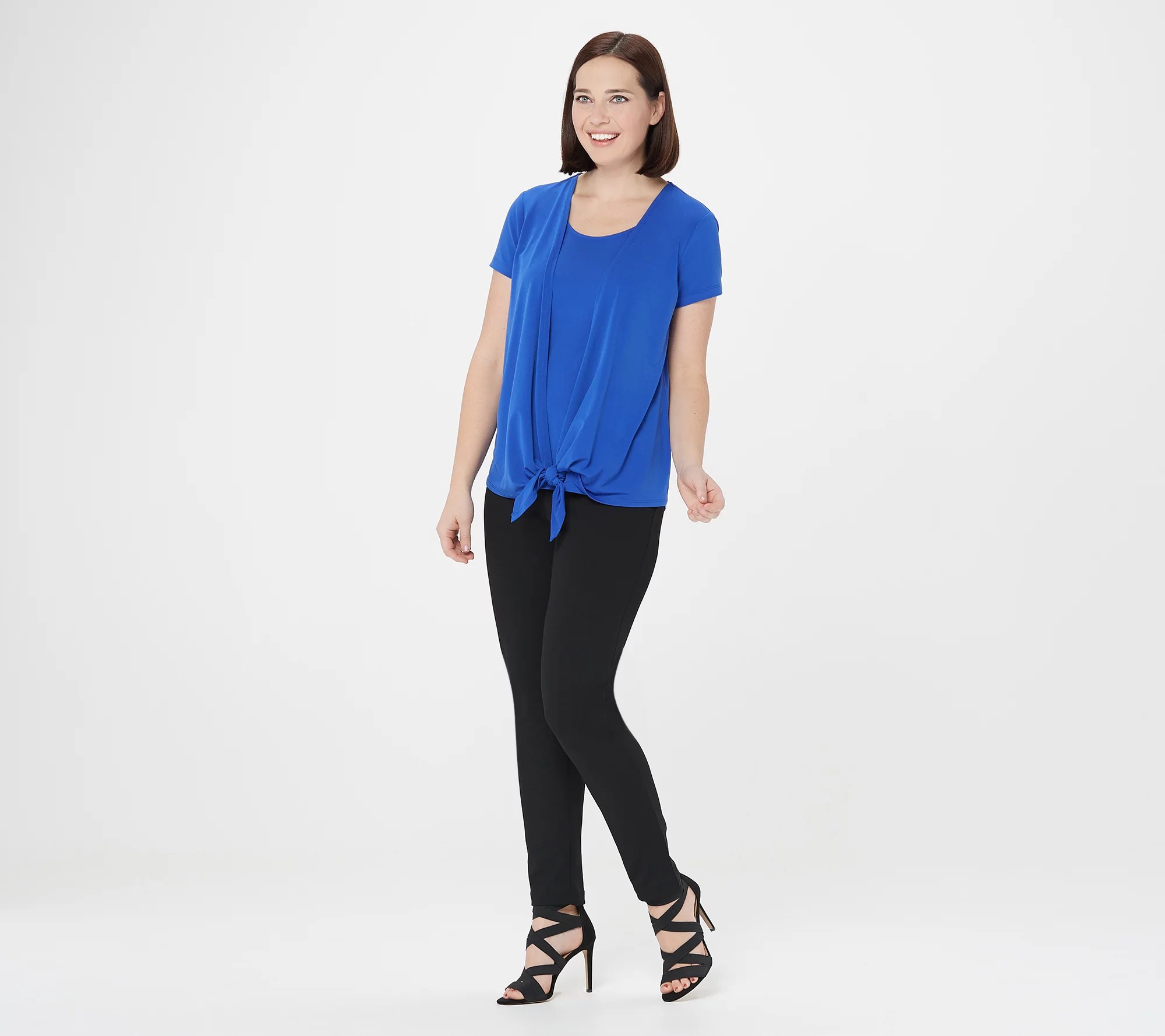 "As Is" Susan Graver Liquid Knit TieFront CapSleeve Top