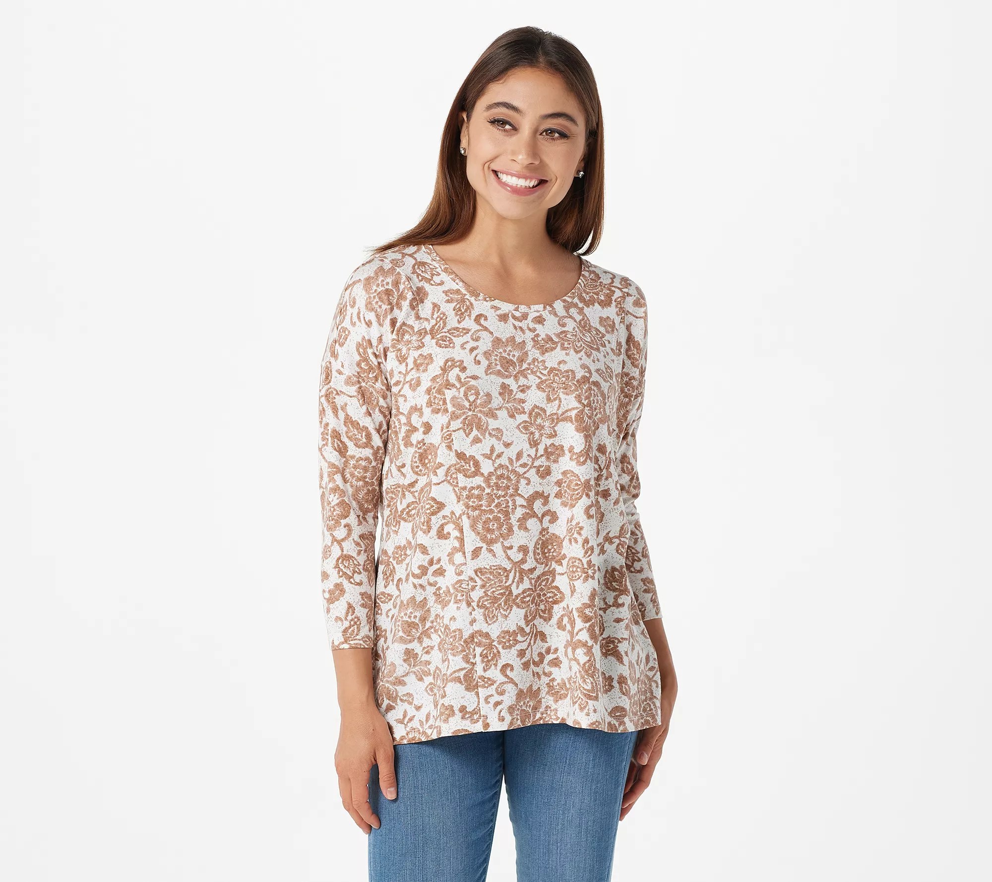 Isaac Mizrahi Live! TRUE DENIM Floral Printed Seamed Knit Top