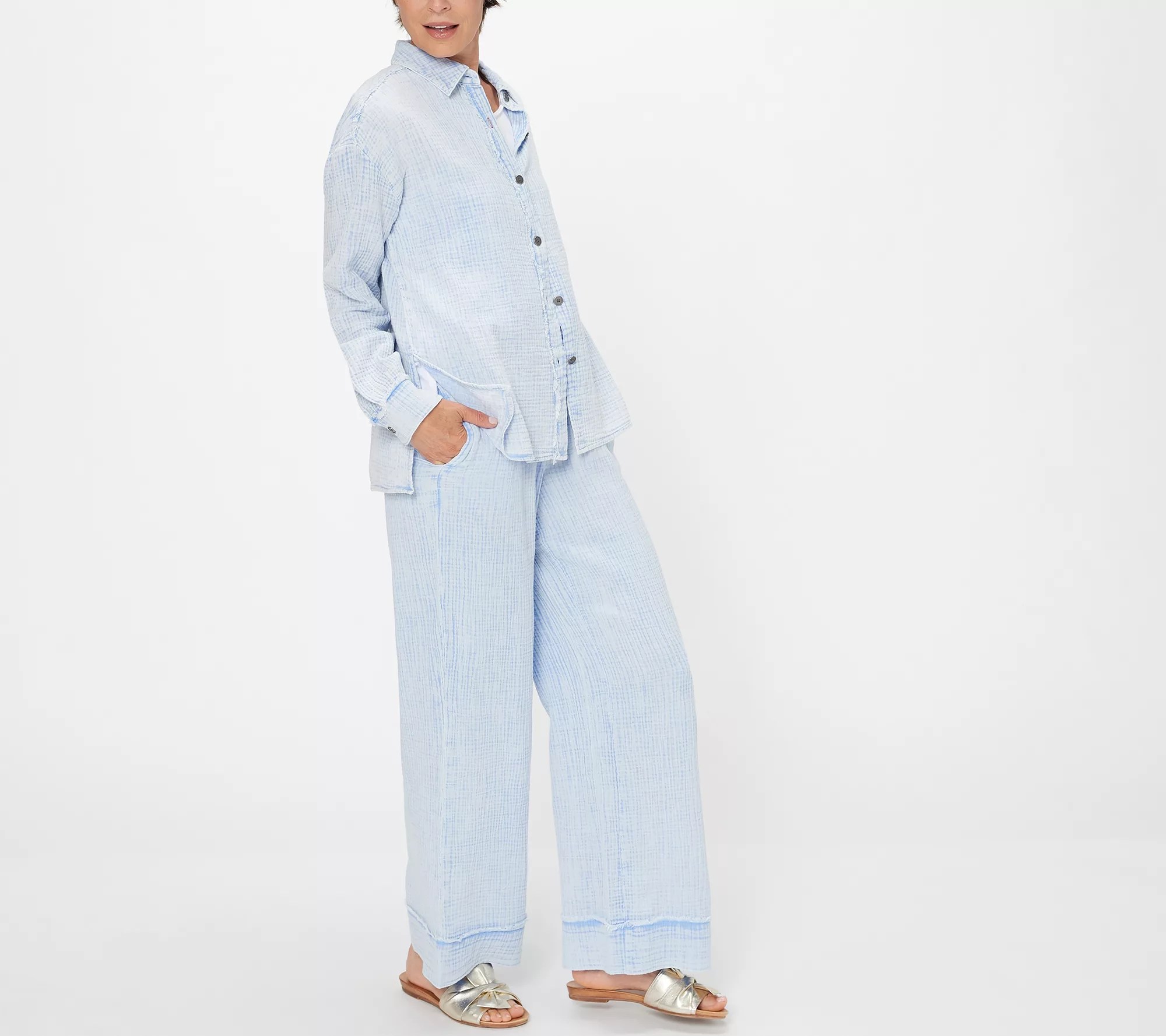 Peace Love World Regular Washed Gauze Wide Leg Pant