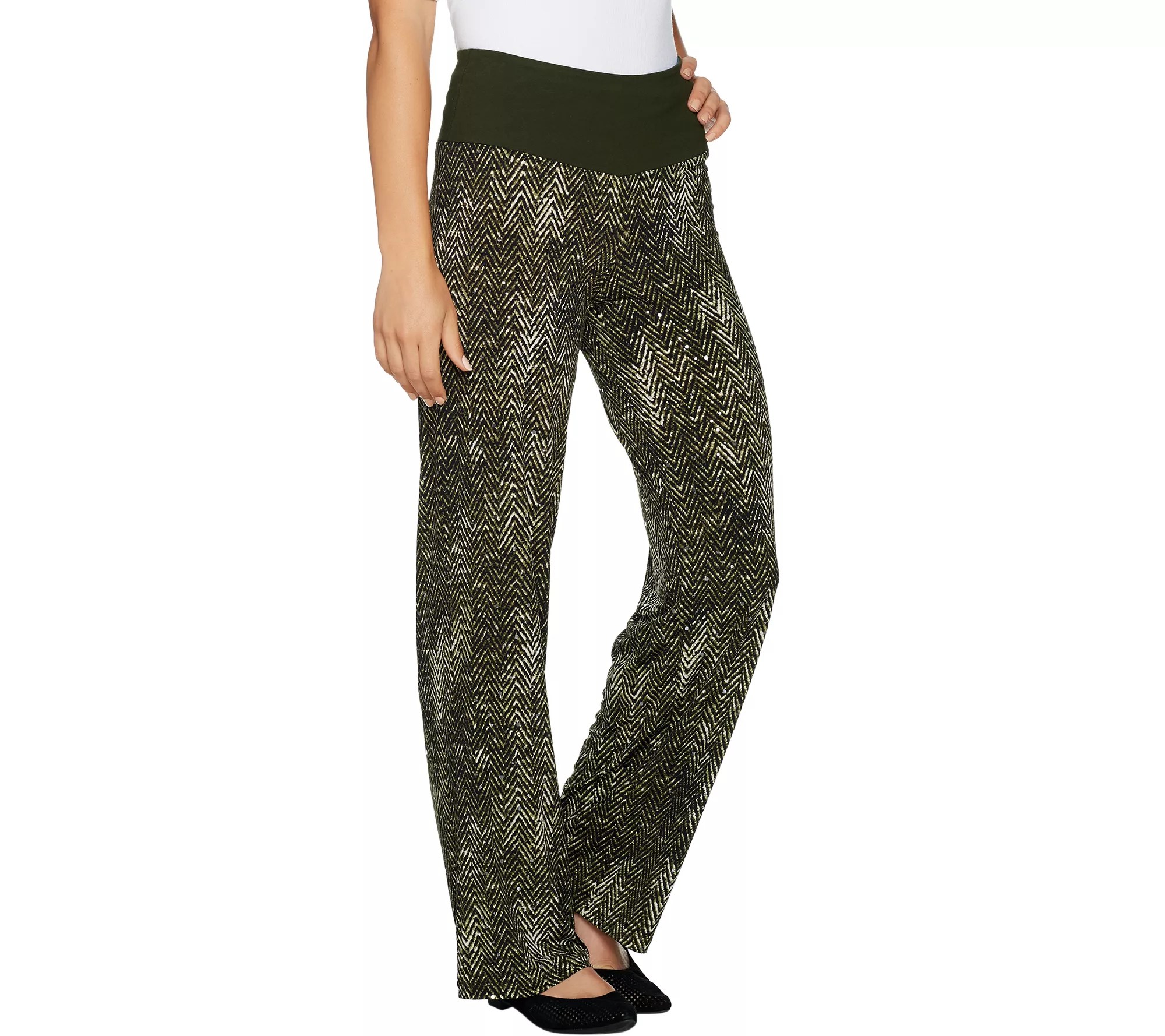 Women with Control Regular Tummy Control PullOn Printed Pants w/ Glitz