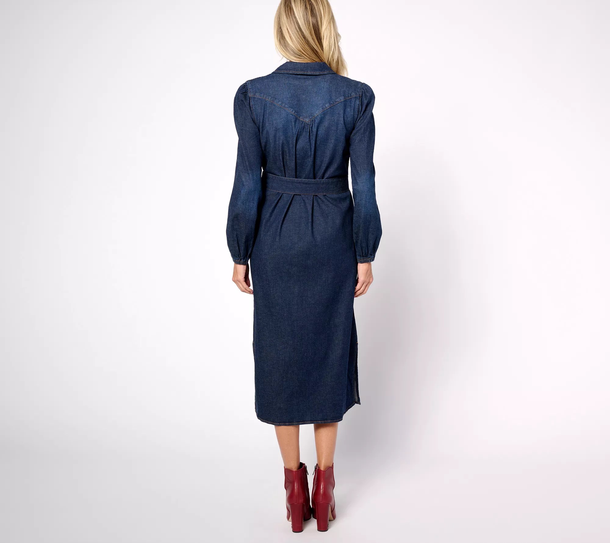 Canyon Retreat Long Sleeve Snap Front Denim Dress with Belt