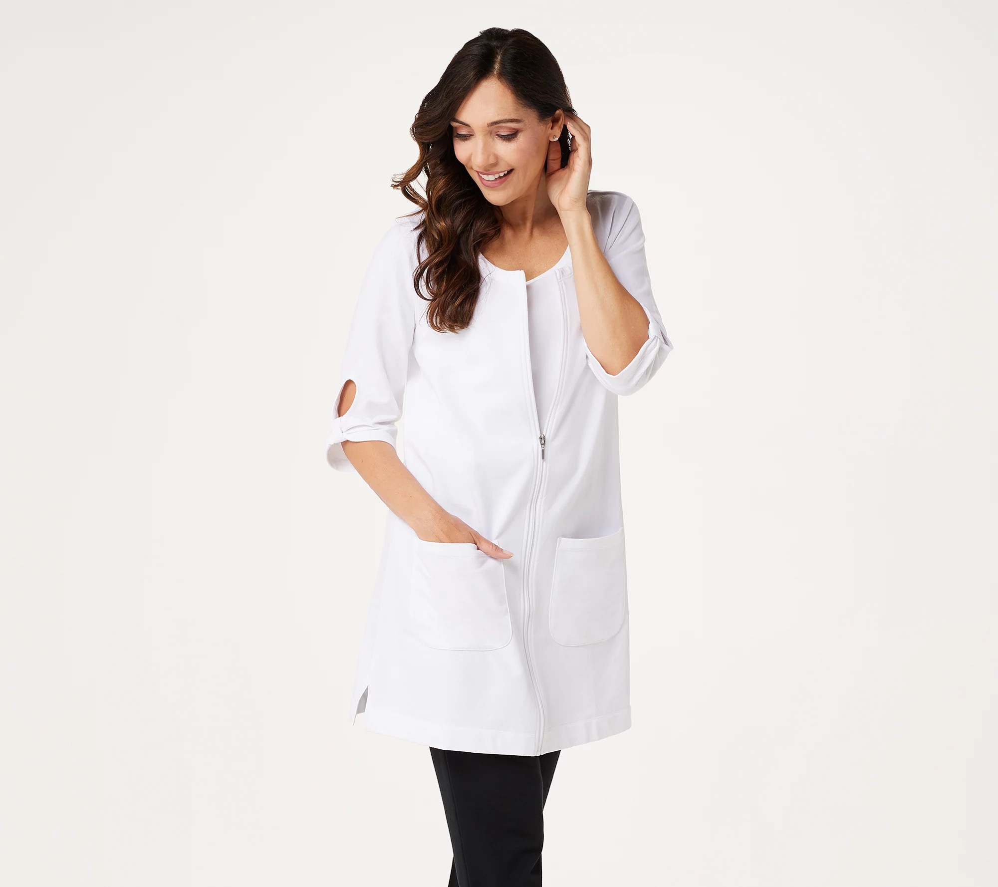 Denim & Co. French Terry Front Zip Beach CoverUp