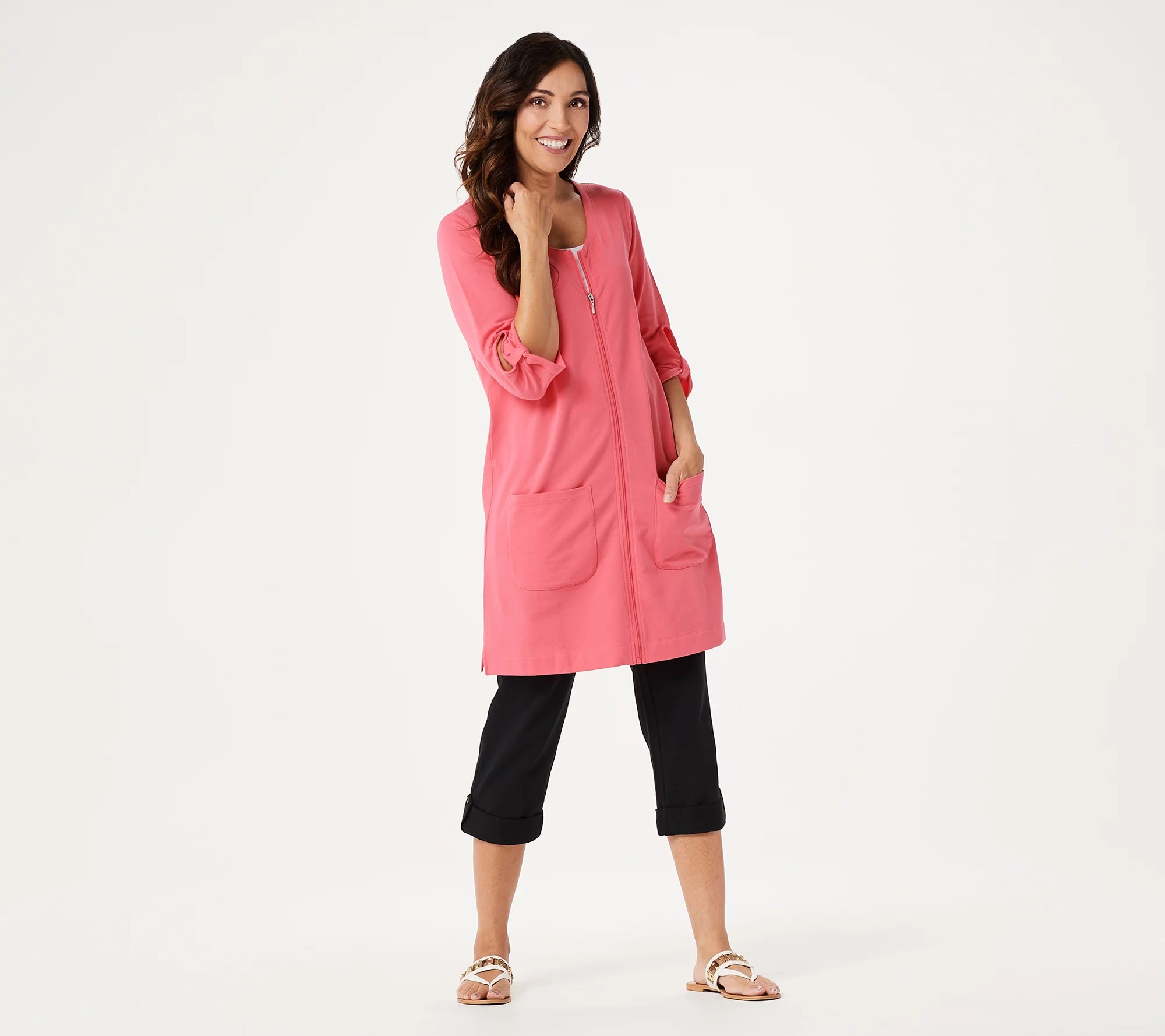 Denim & Co. French Terry Front Zip Beach CoverUp