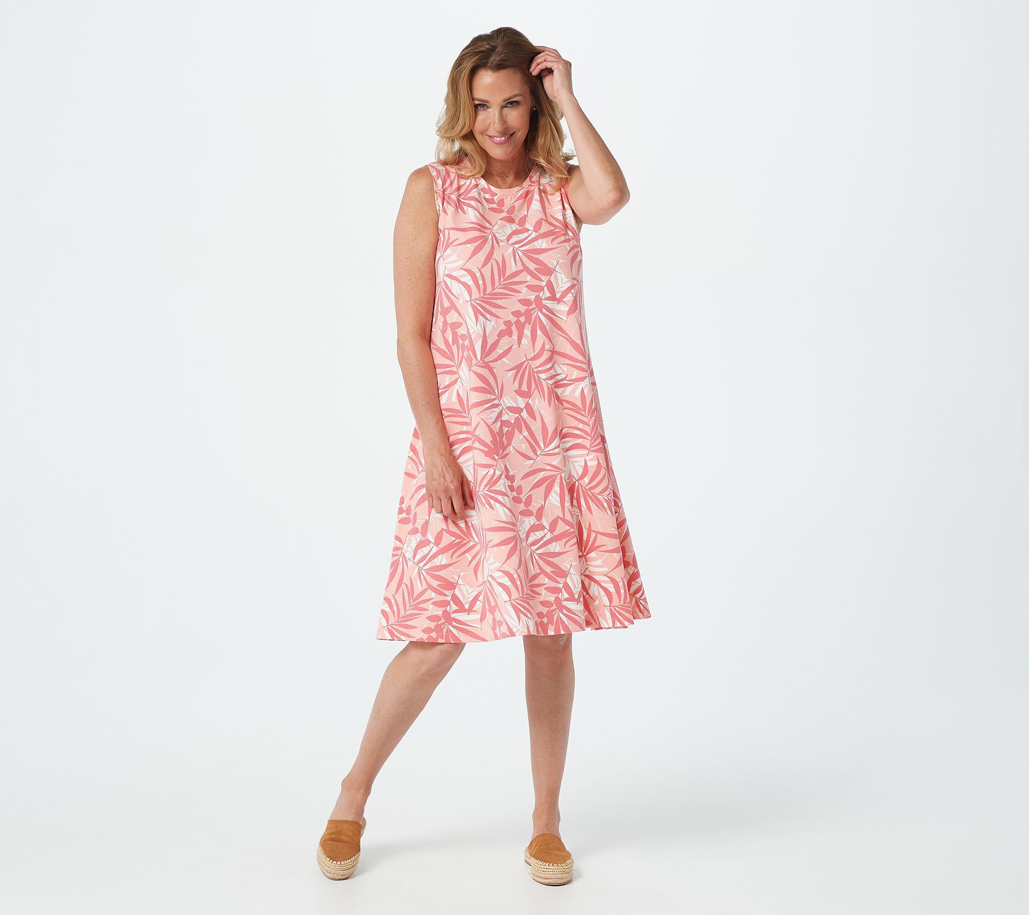 Denim & Co. Petite Printed Jersey Round Neck ALine Dress