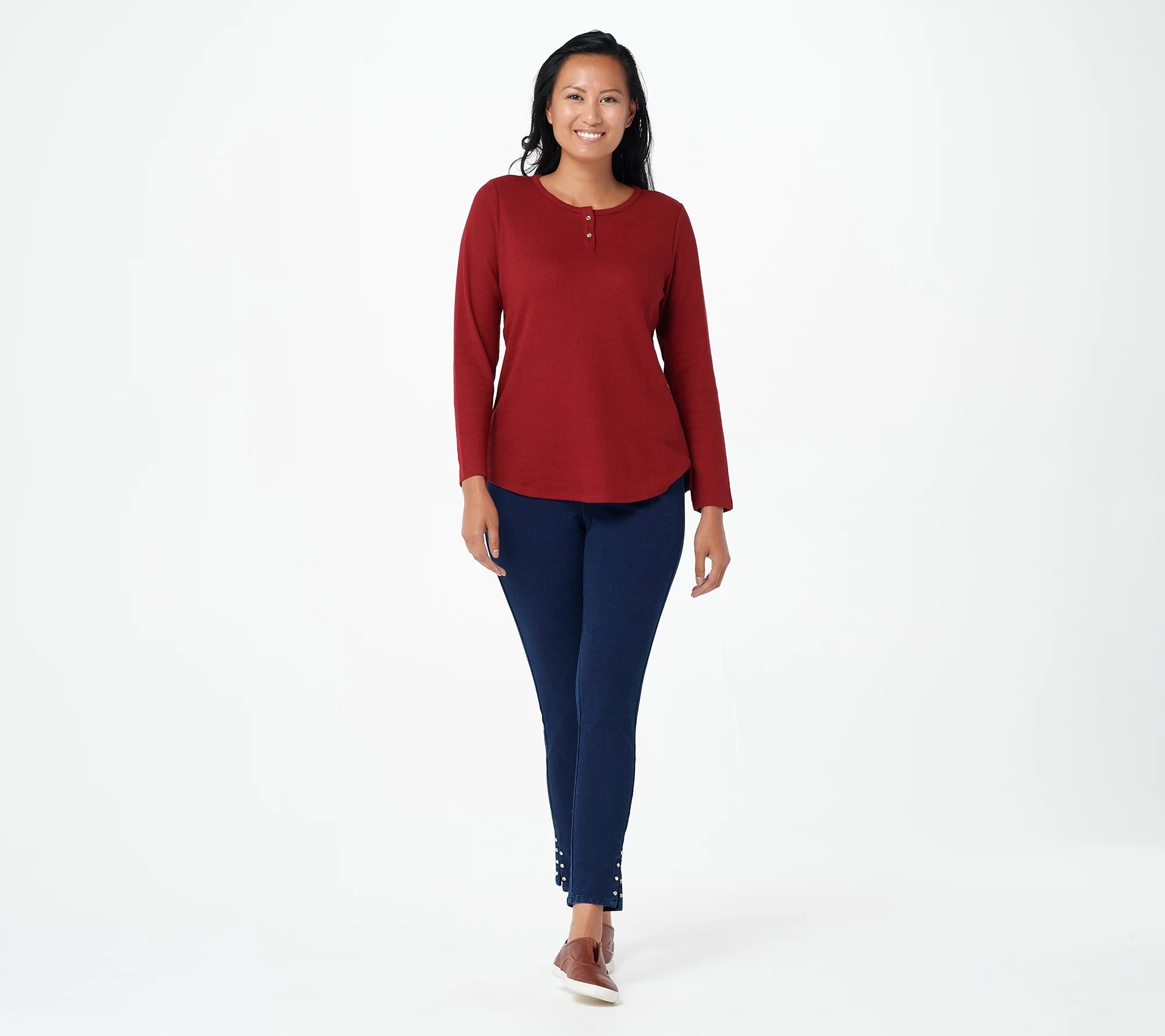 Quacker Factory Set of 2 Waffle Knit Sparkle & Shine LongSleeve Tops