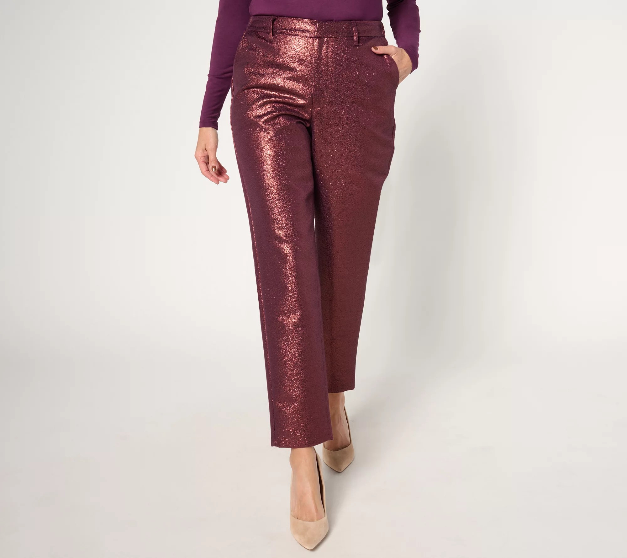 Joan Rivers Red Carpet Slim Ankle Leg Soft Shimmer Pant