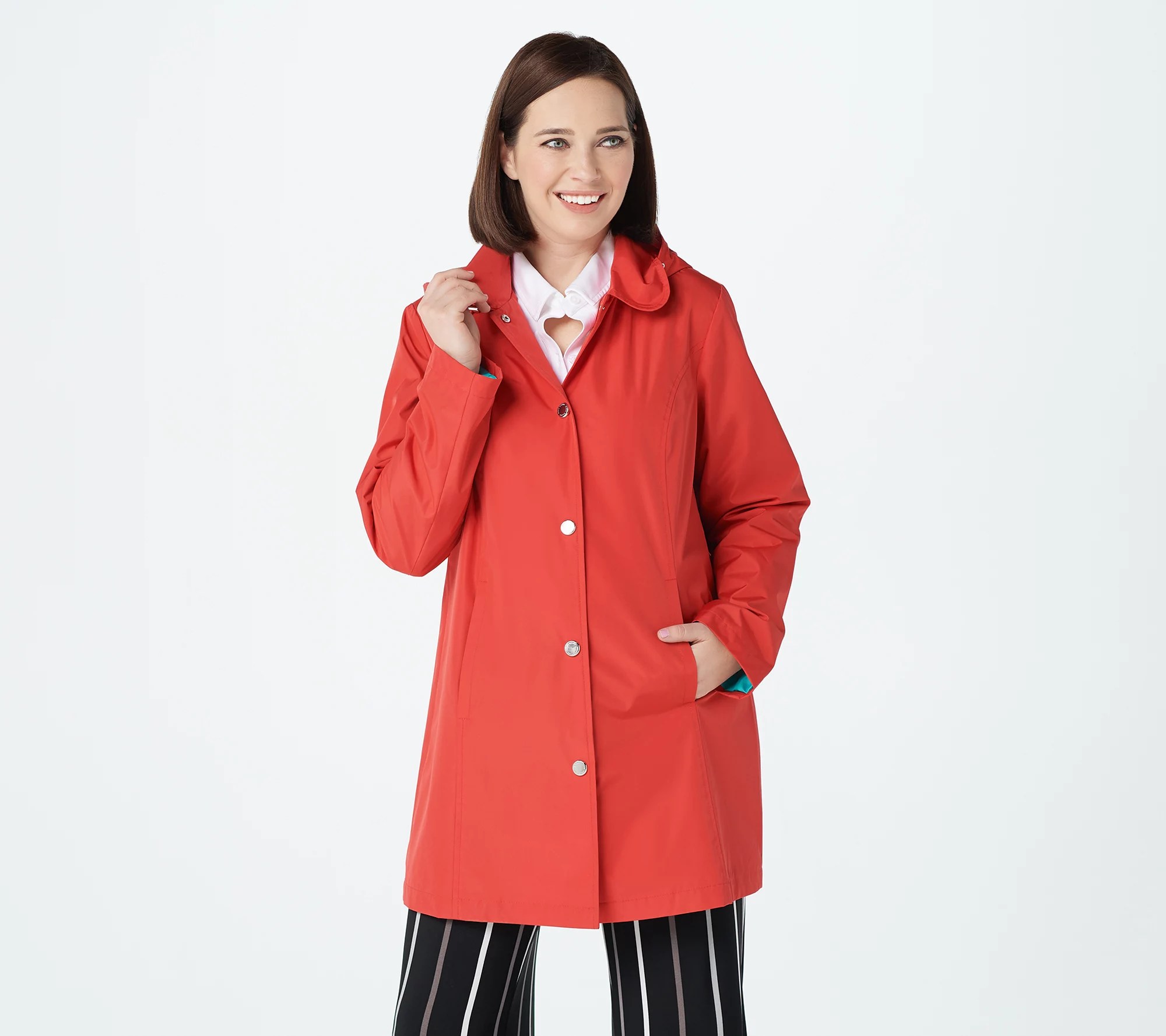 Susan Graver WaterResistant Jacket with Pop Color Lining and Hood