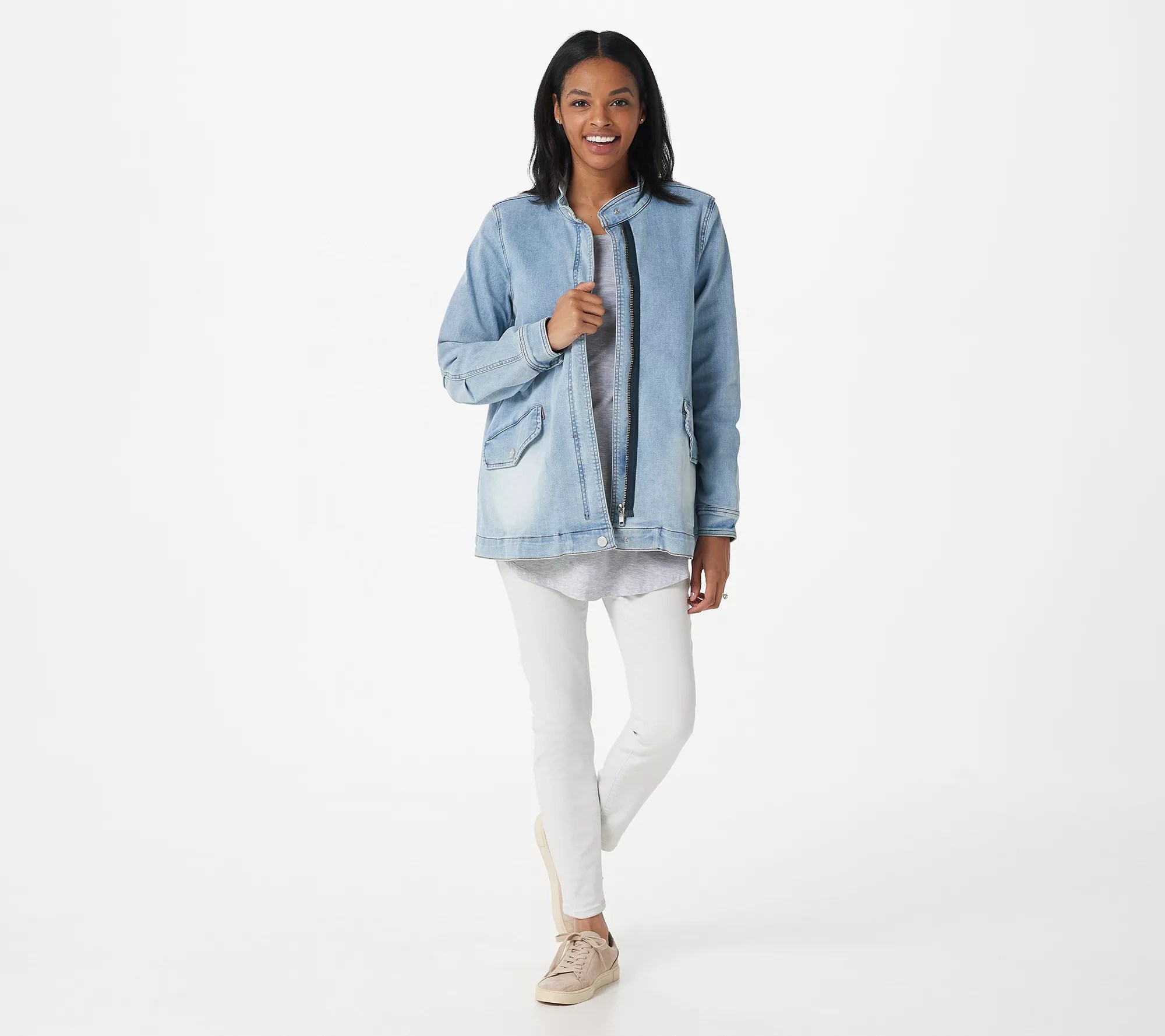LOGO by Lori Goldstein Zip Front Denim Jacket