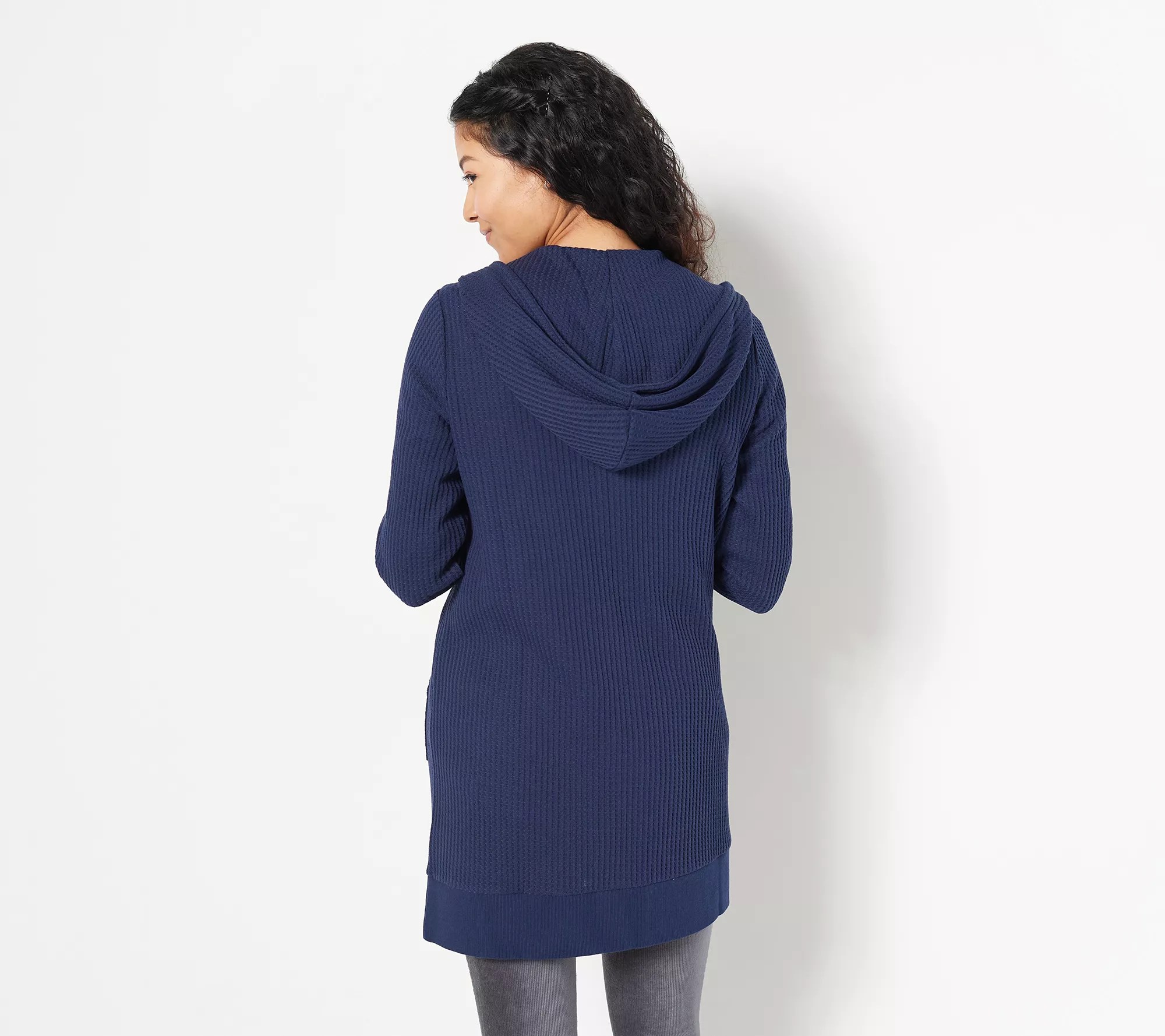 Belle by Kim Gravel Waffle Knit Hooded Cardigan with Pockets