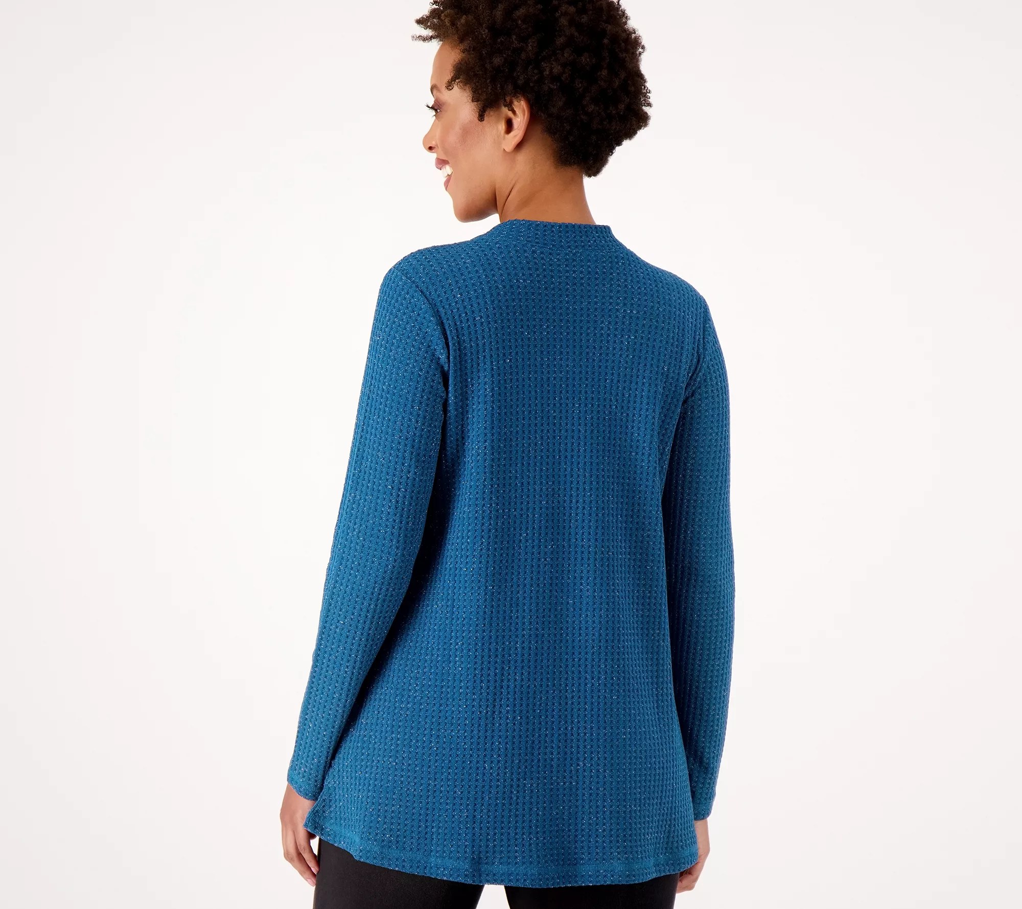 LOGO by Lori Goldstein Metallic Waffle Knit MockNeck Top