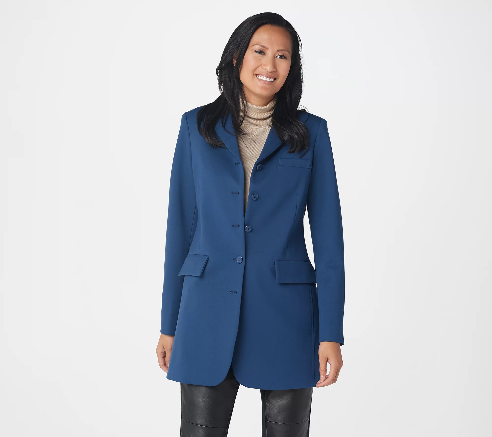 GRAVER Susan Graver Regular Ponte Knit Long Blazer