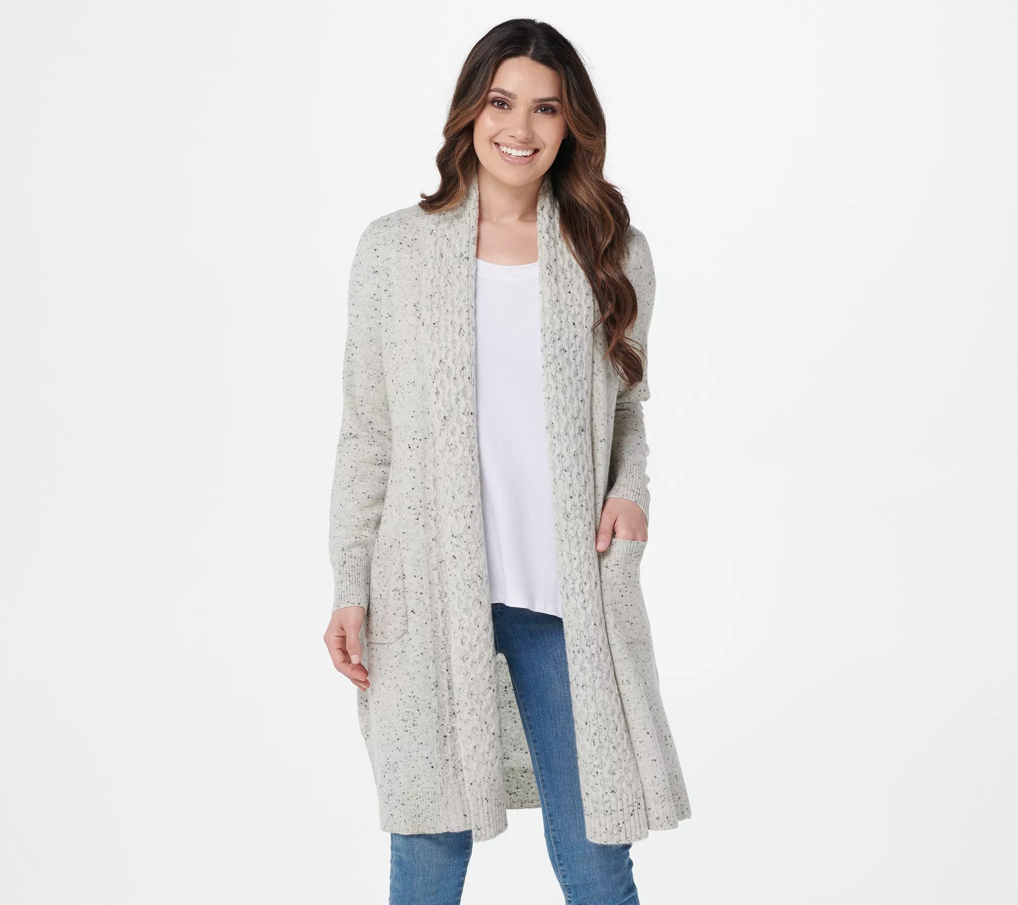 Isaac Mizrahi Live! 2Ply Cashmere Duster Cardigan with Cable Shawl